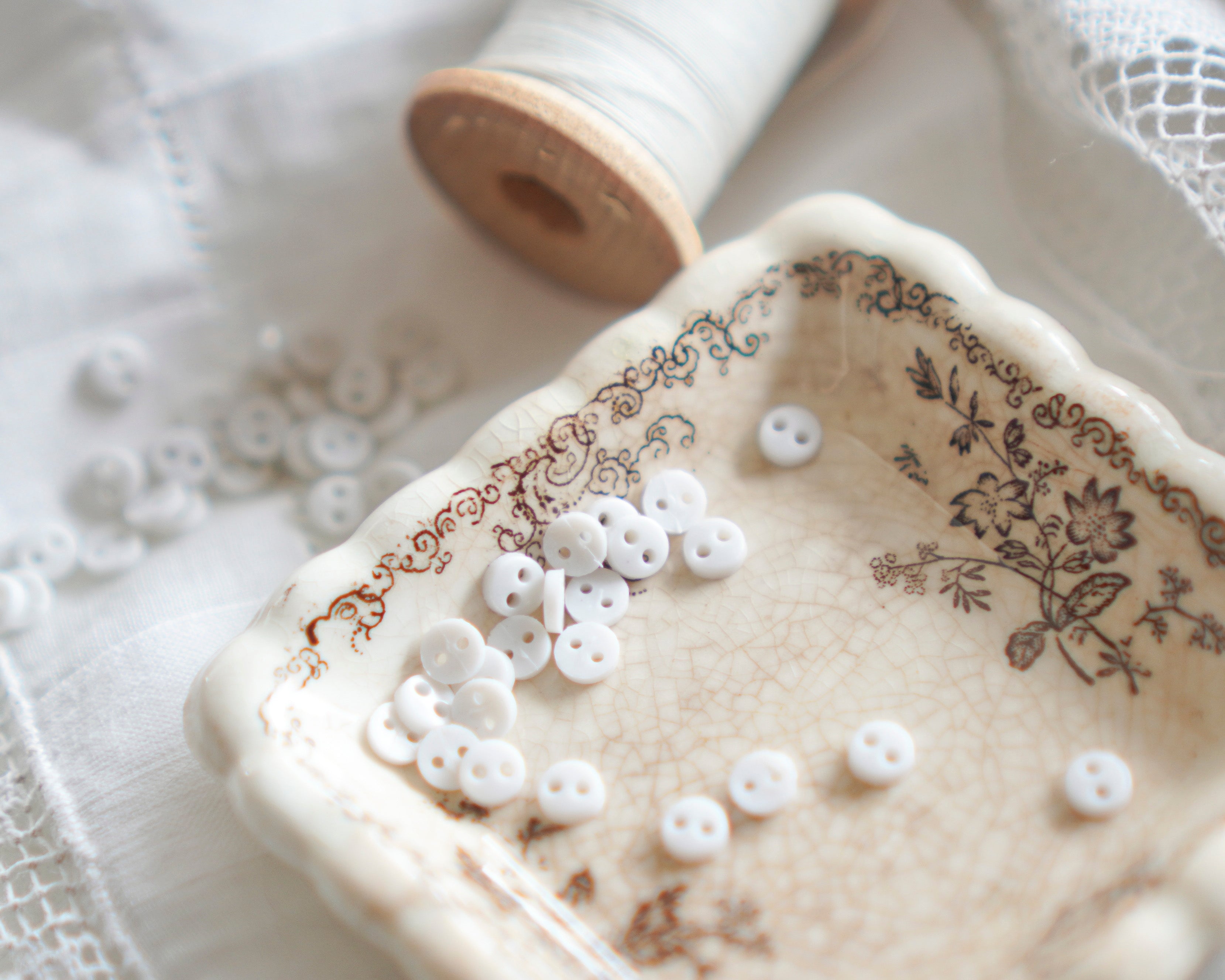 Tiny Doll Buttons - White Miniature Button Embellishments, 50 Pcs.