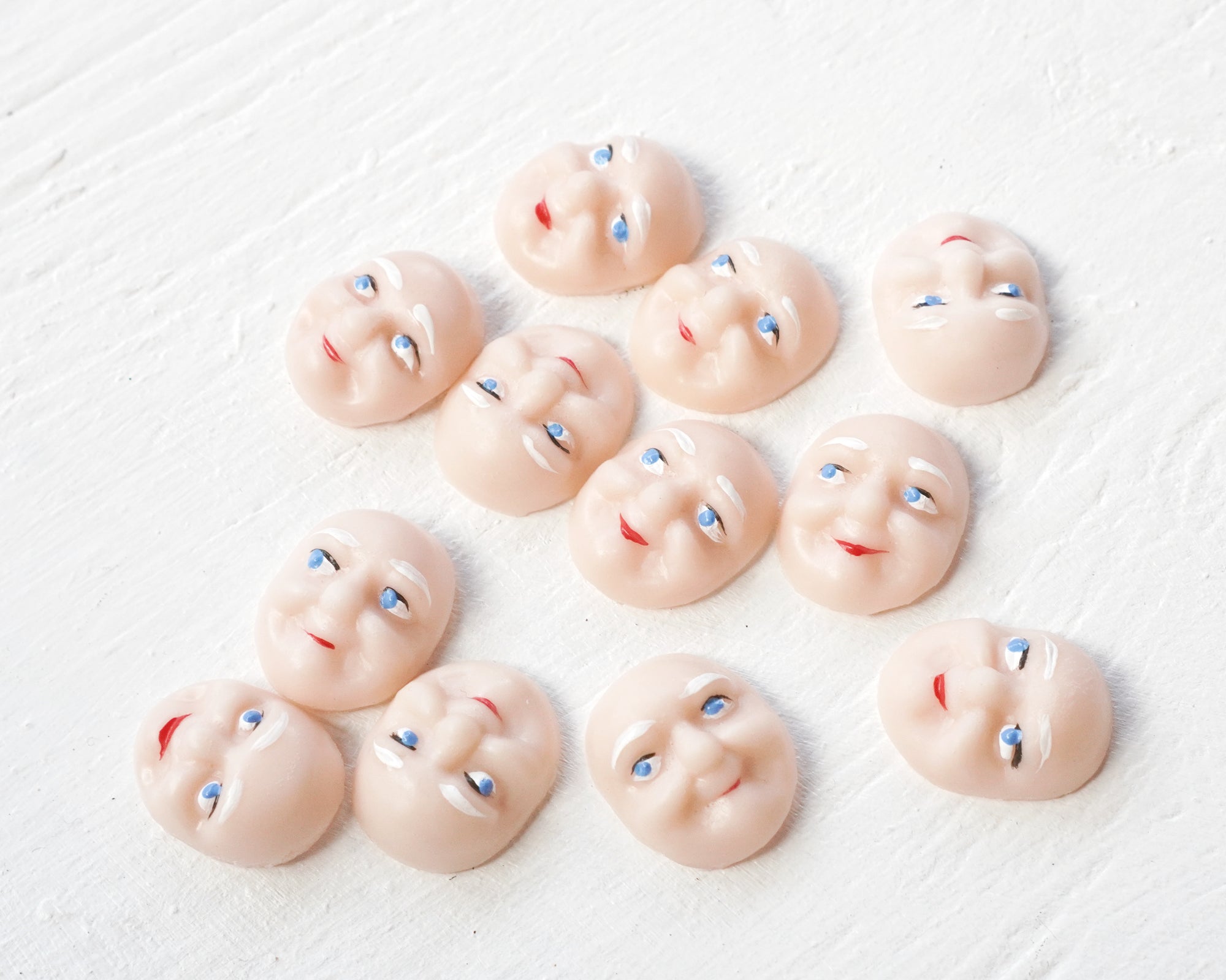 Elf Faces, Cream - Miniature Plastic Face Cabochons for Crafts, 12 Pcs.