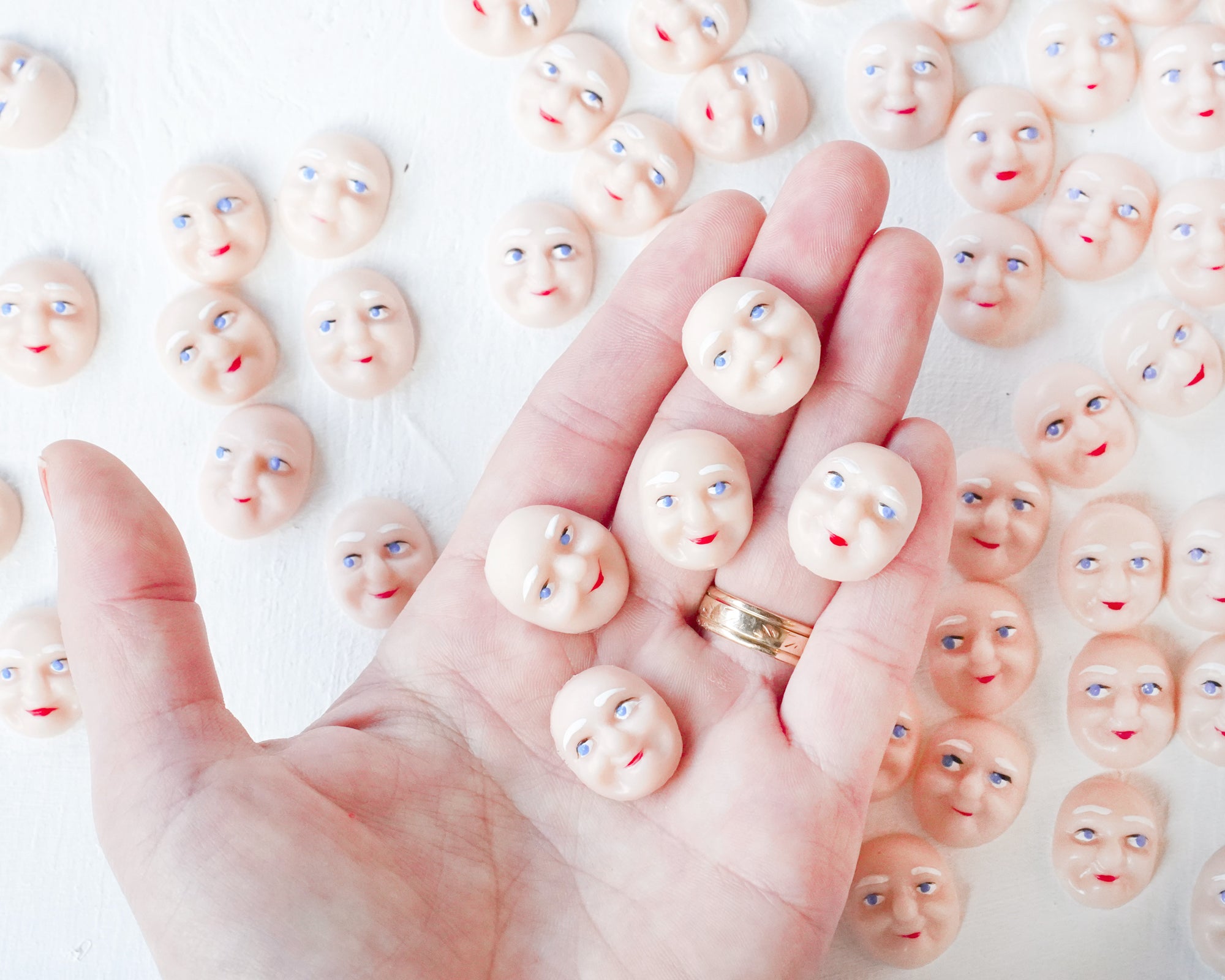 Elf Faces, Cream - Miniature Plastic Face Cabochons for Crafts, 12 Pcs.