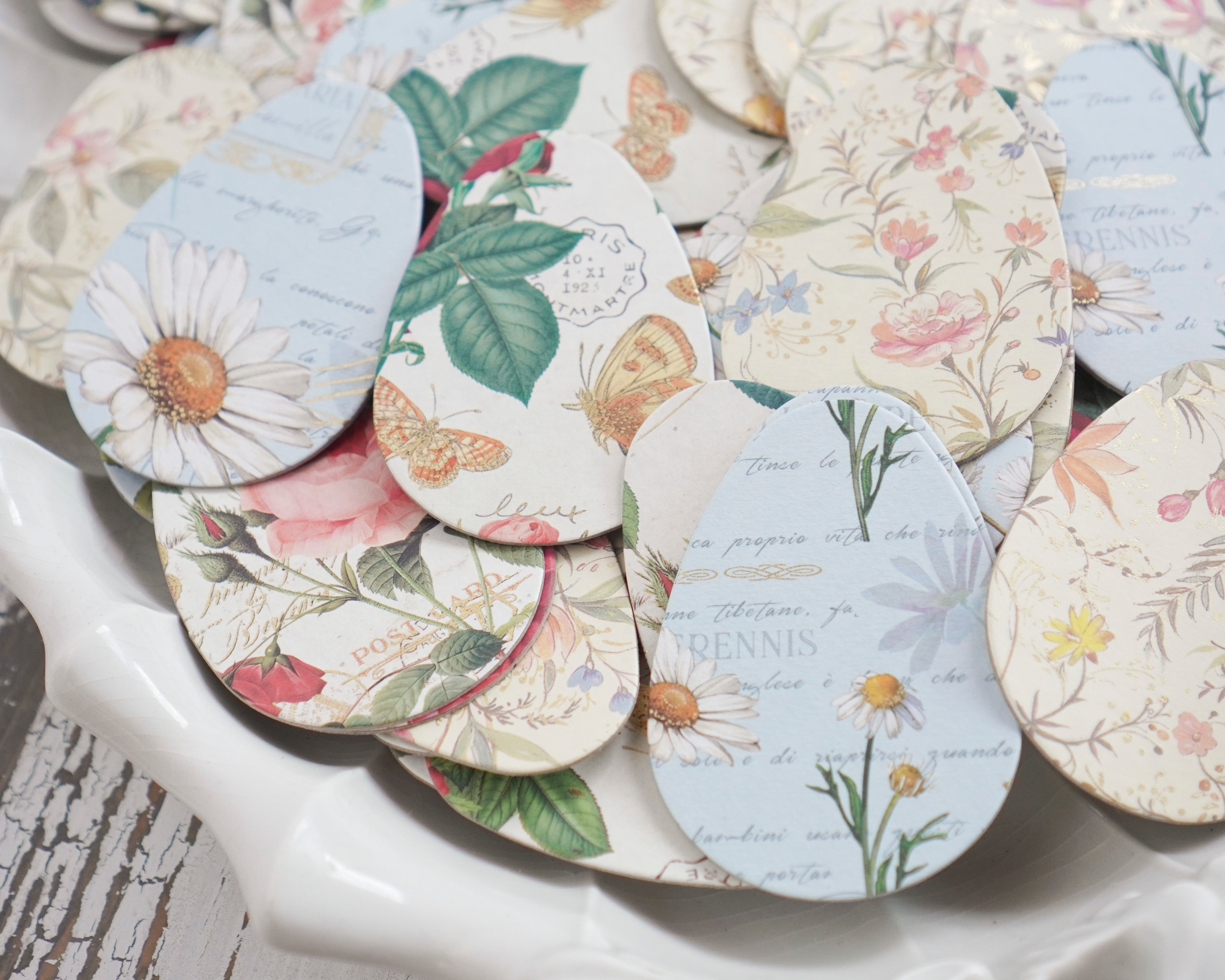 Floral Egg Craft Shapes - Patterned Flat Chipboard Easter Eggs, 6 Pcs.