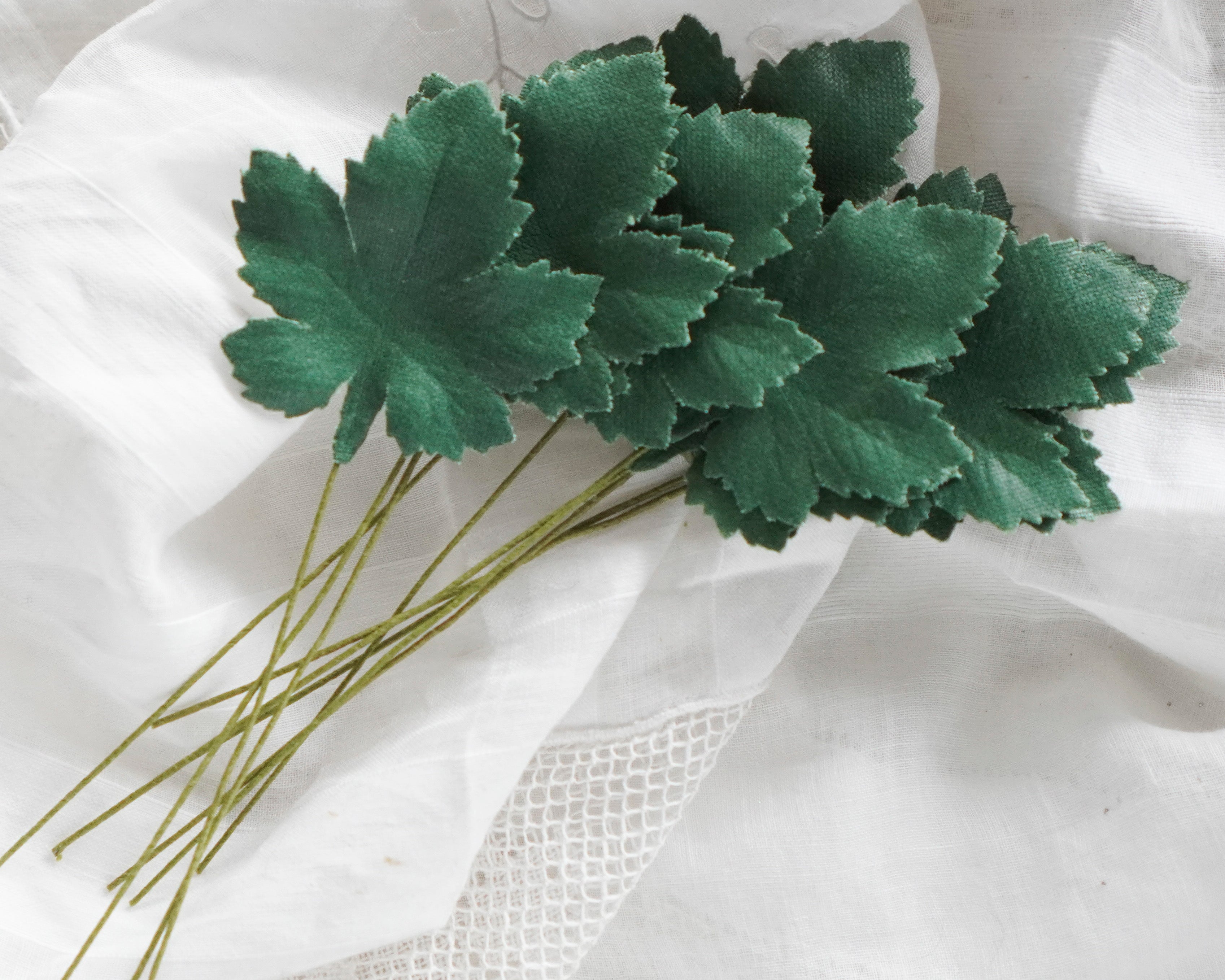 Mini Grape Leaves - Stiffened Fabric Craft Leaf Stems, 10 Pcs.
