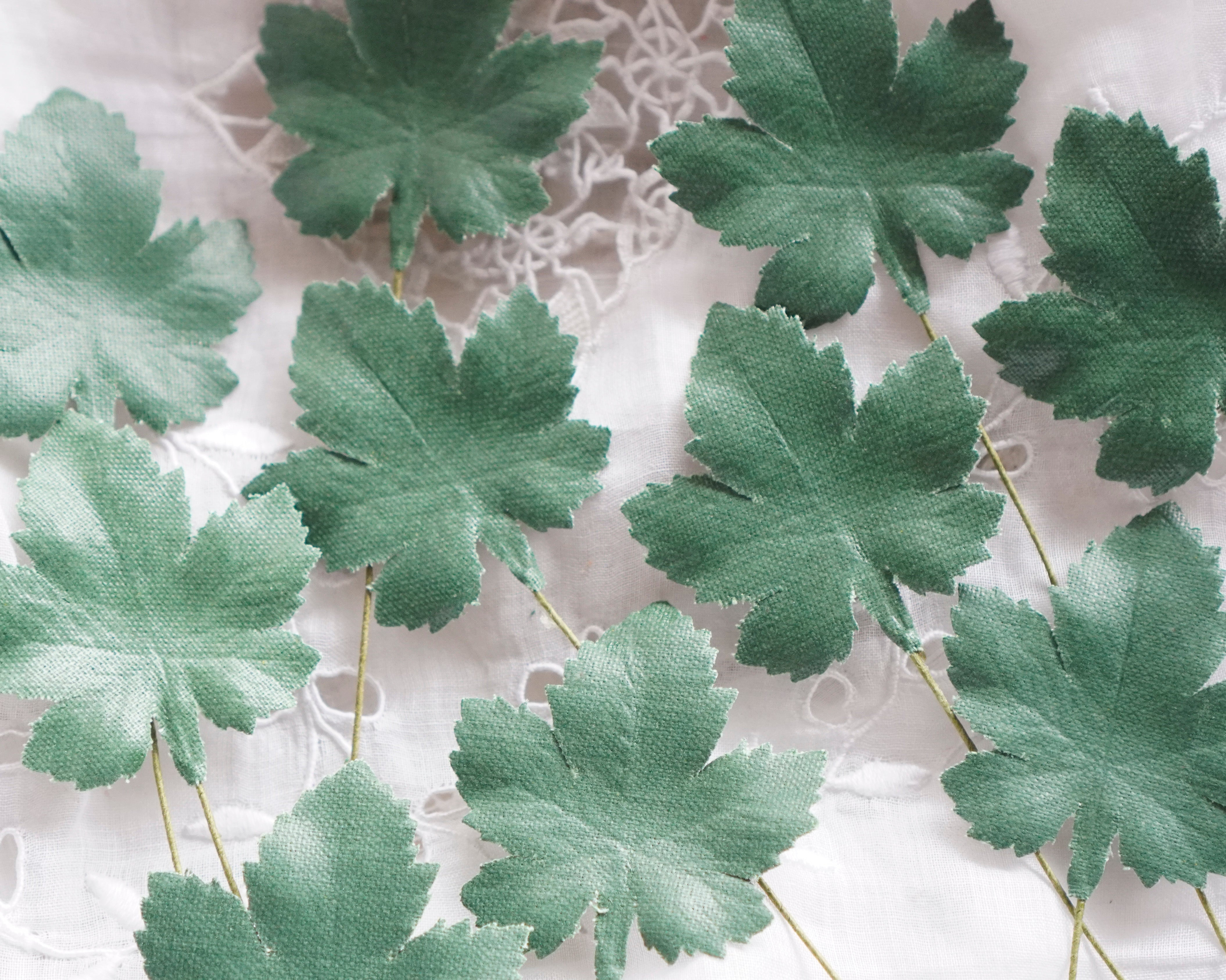 Mini Grape Leaves - Stiffened Fabric Craft Leaf Stems, 10 Pcs.