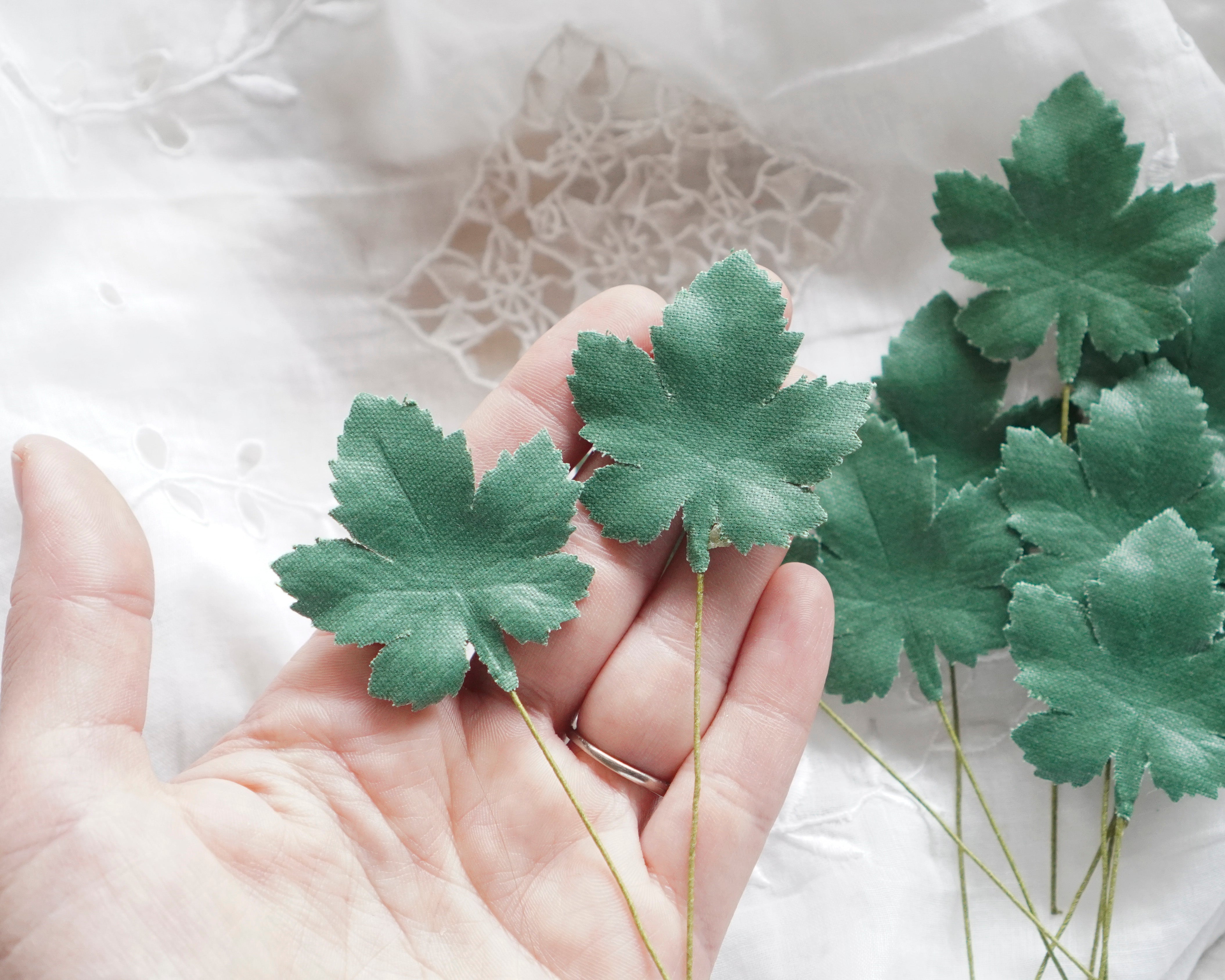 Mini Grape Leaves - Stiffened Fabric Craft Leaf Stems, 10 Pcs.