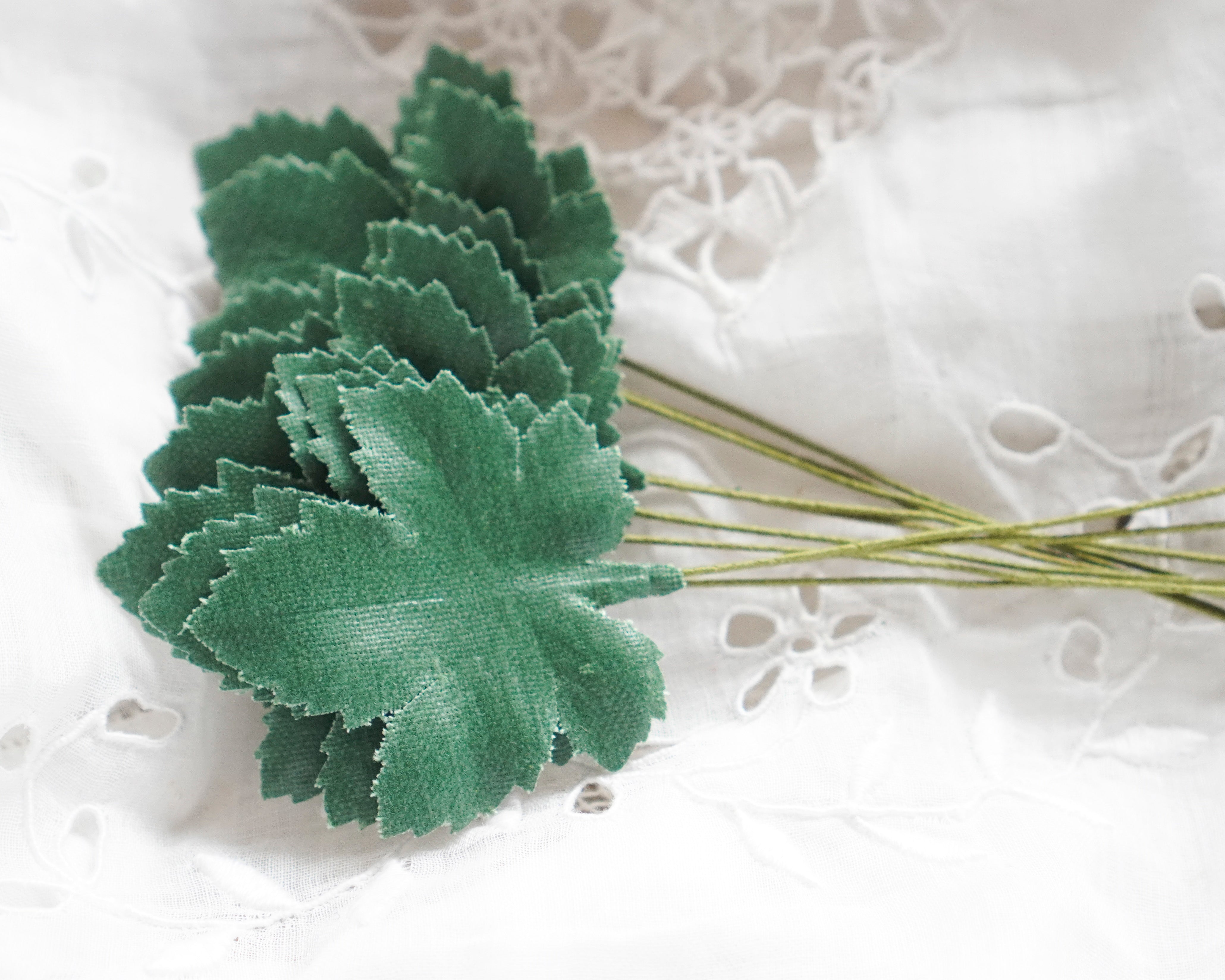 Mini Grape Leaves - Stiffened Fabric Craft Leaf Stems, 10 Pcs.