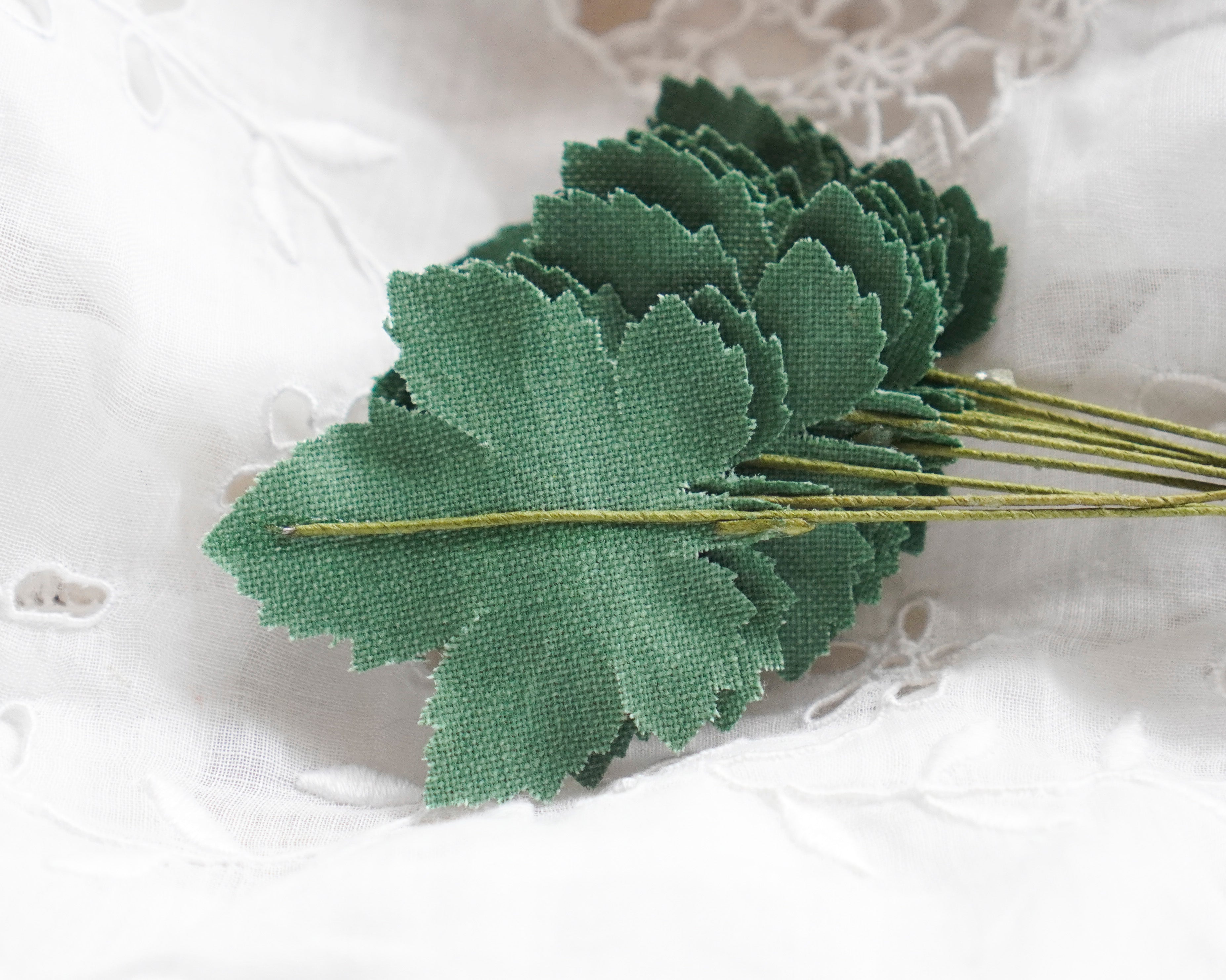 Mini Grape Leaves - Stiffened Fabric Craft Leaf Stems, 10 Pcs.