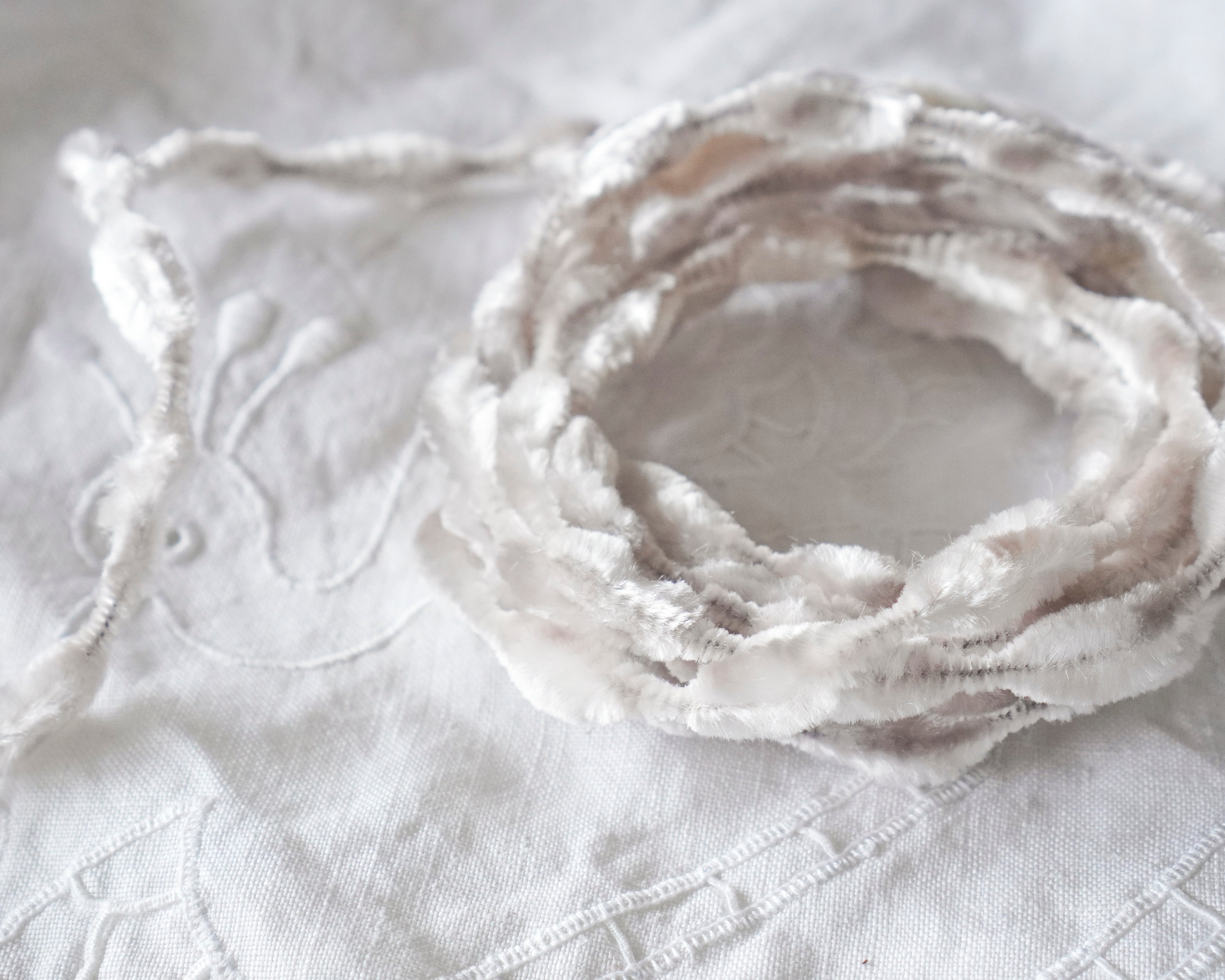 Mini Bump Chenille - Vintage Pale Gray Crushed Velvet Wired Trim, 3 Yds.