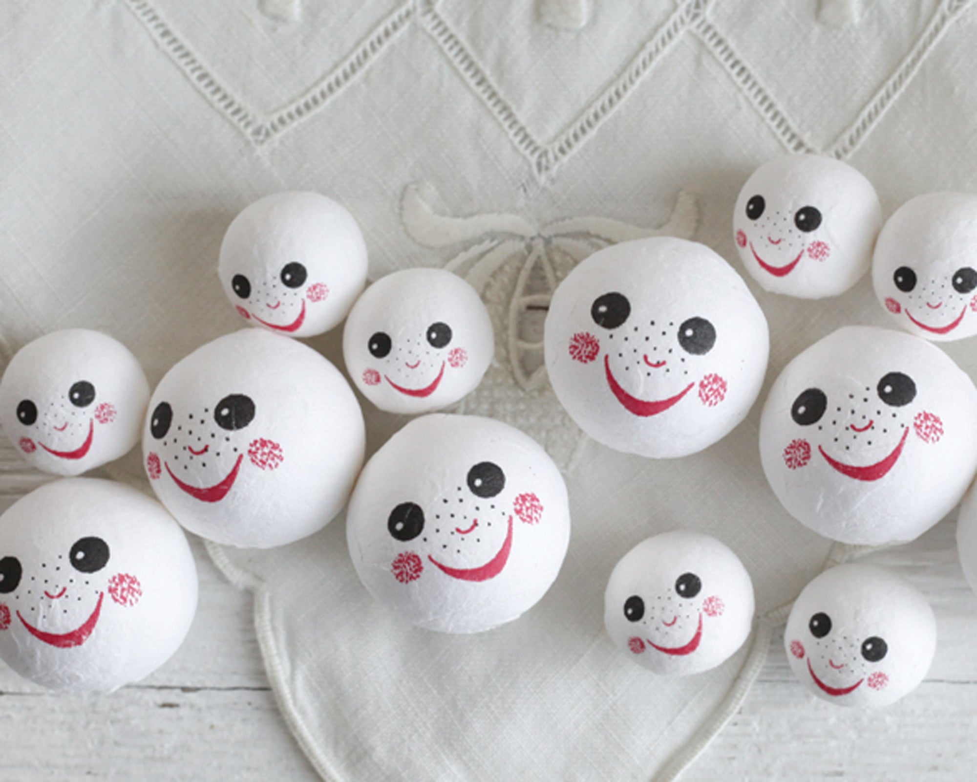 Spun Cotton Heads: FRECKLES - Vintage-Style Cotton Doll Heads with Faces, 12 Pcs.