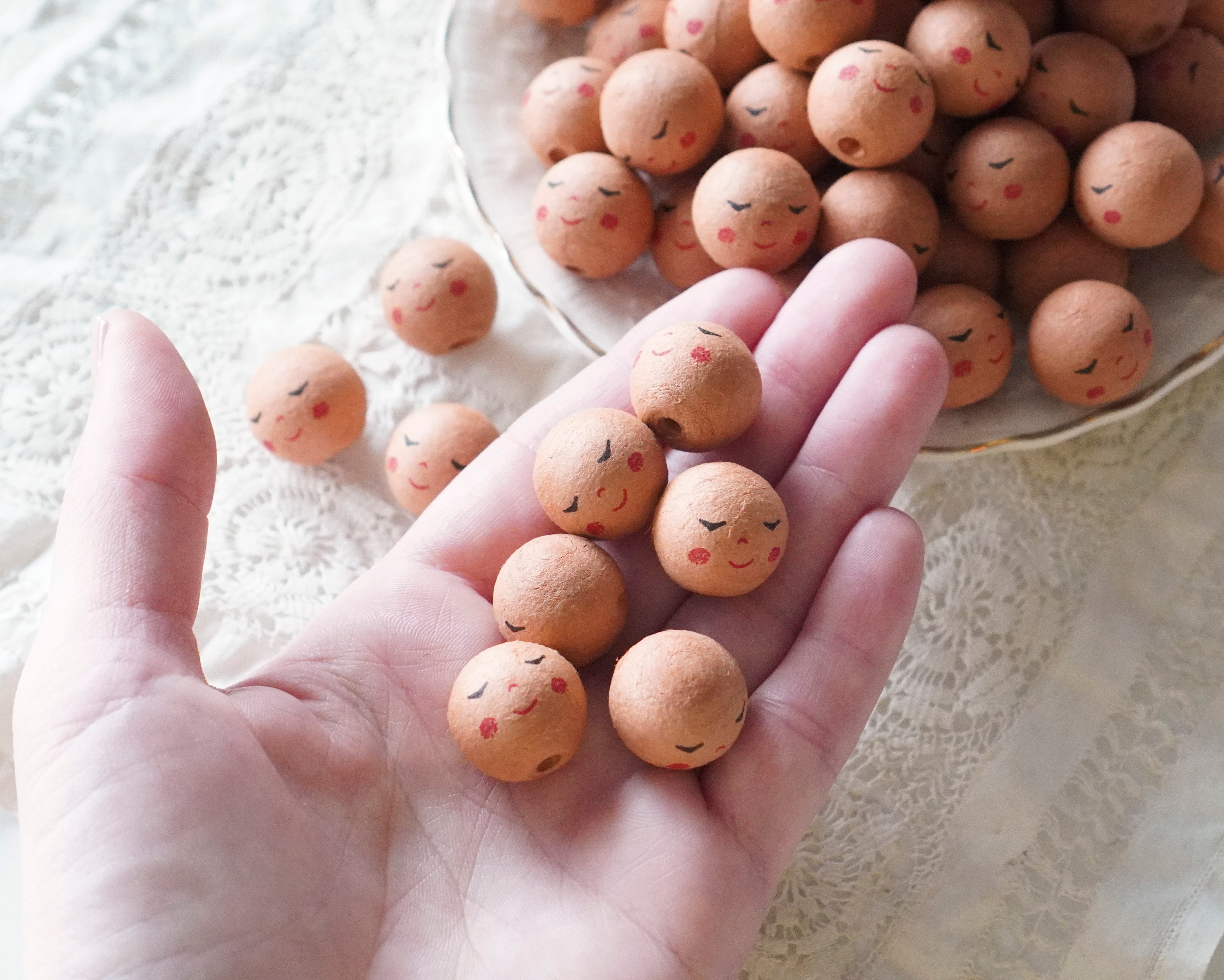 Mini Angel Heads: JOY - 18mm Brown Vintage-Style Spun Cotton Doll Heads, 12 Pcs.