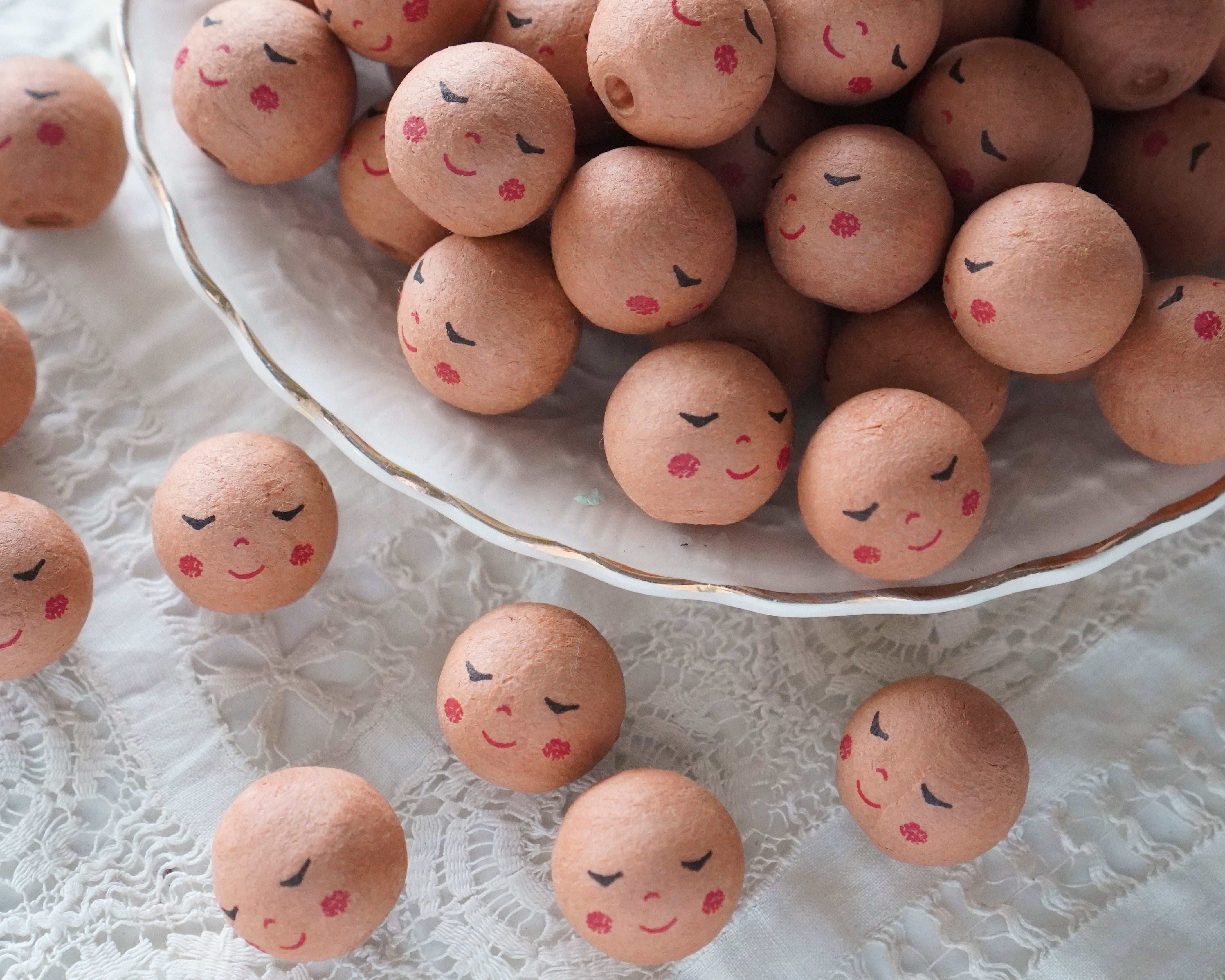 Mini Angel Heads: JOY - 18mm Brown Vintage-Style Spun Cotton Doll Heads, 12 Pcs.