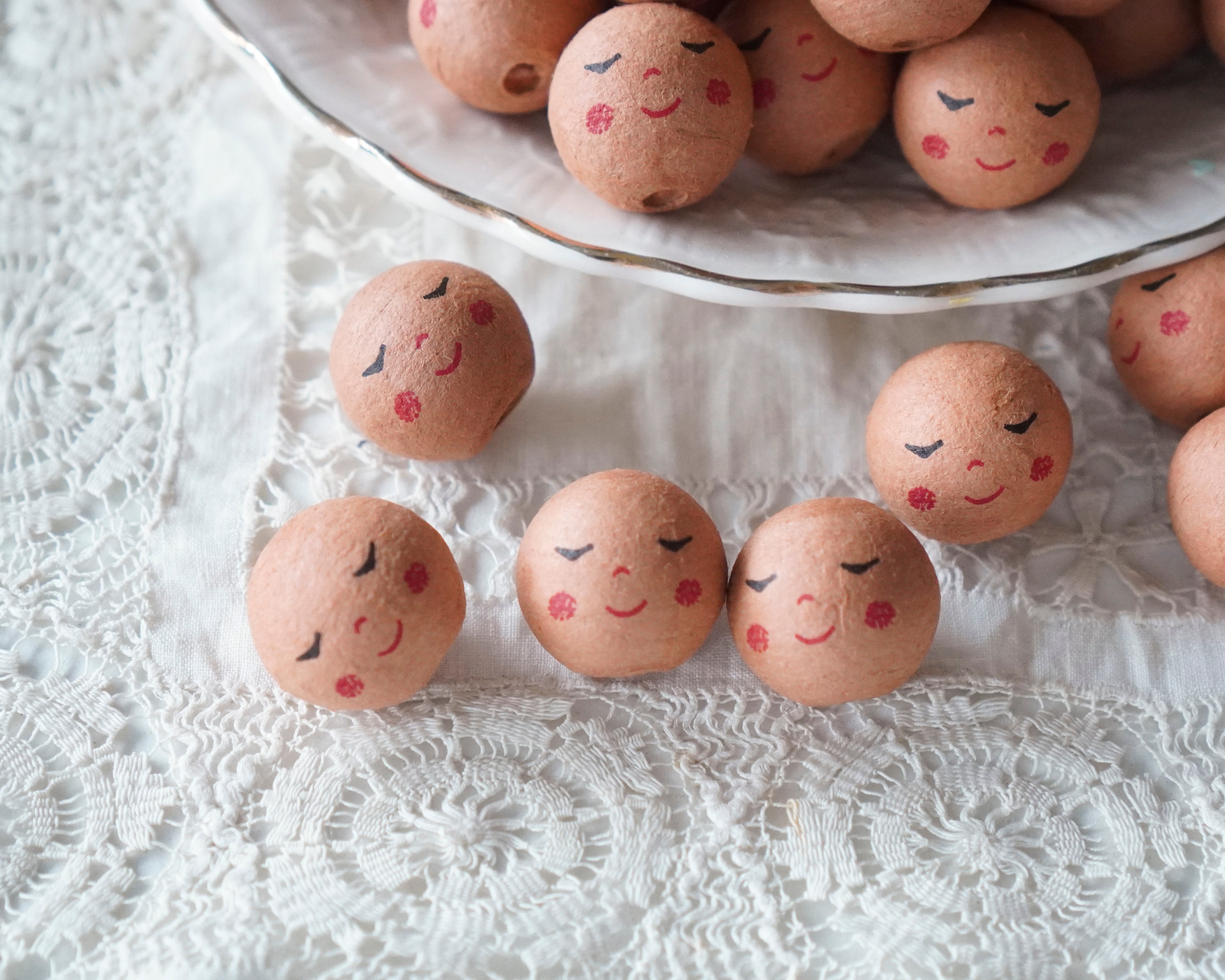 Mini Angel Heads: JOY - 18mm Brown Vintage-Style Spun Cotton Doll Heads, 12 Pcs.