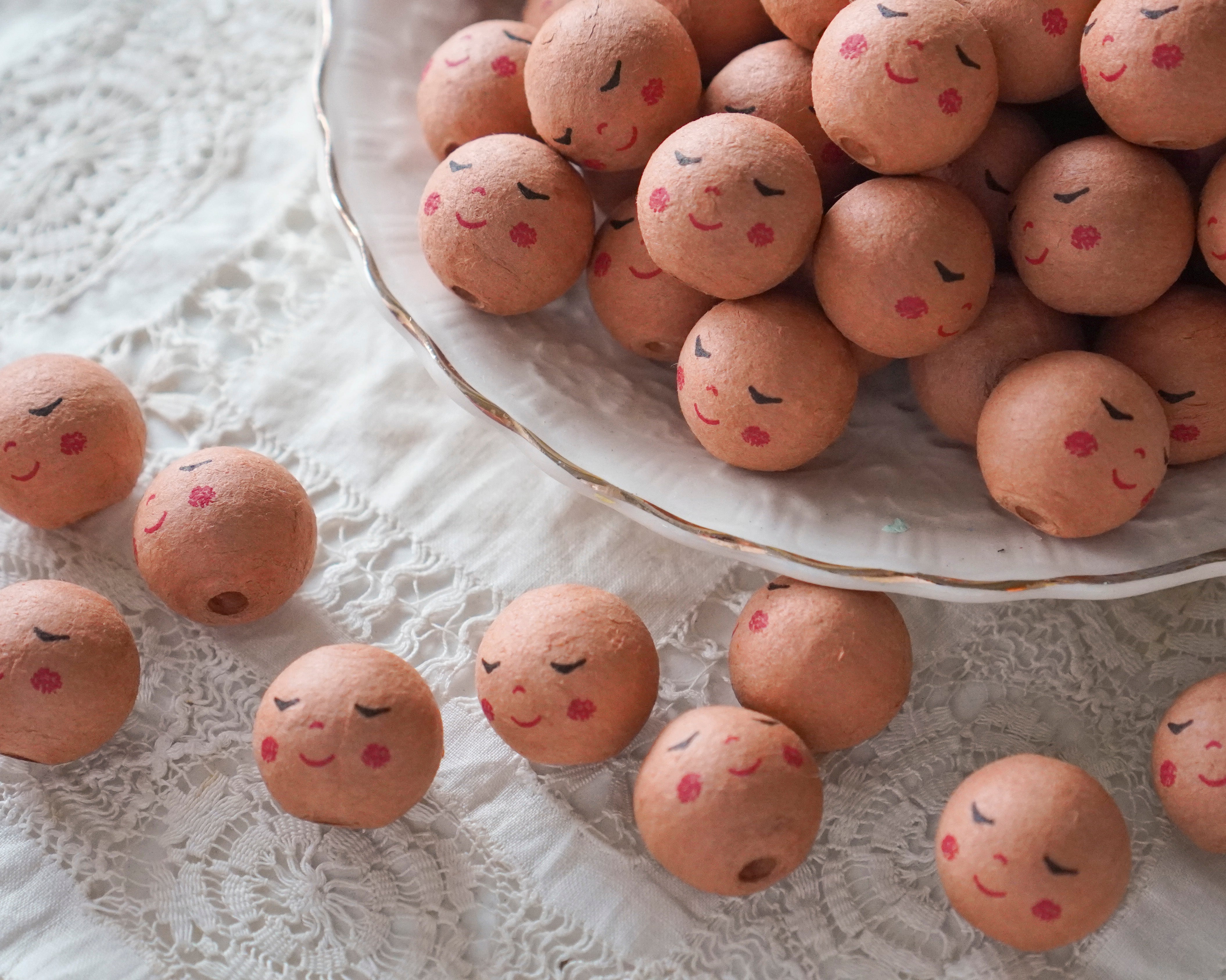 Mini Angel Heads: JOY - 18mm Brown Vintage-Style Spun Cotton Doll Heads, 12 Pcs.