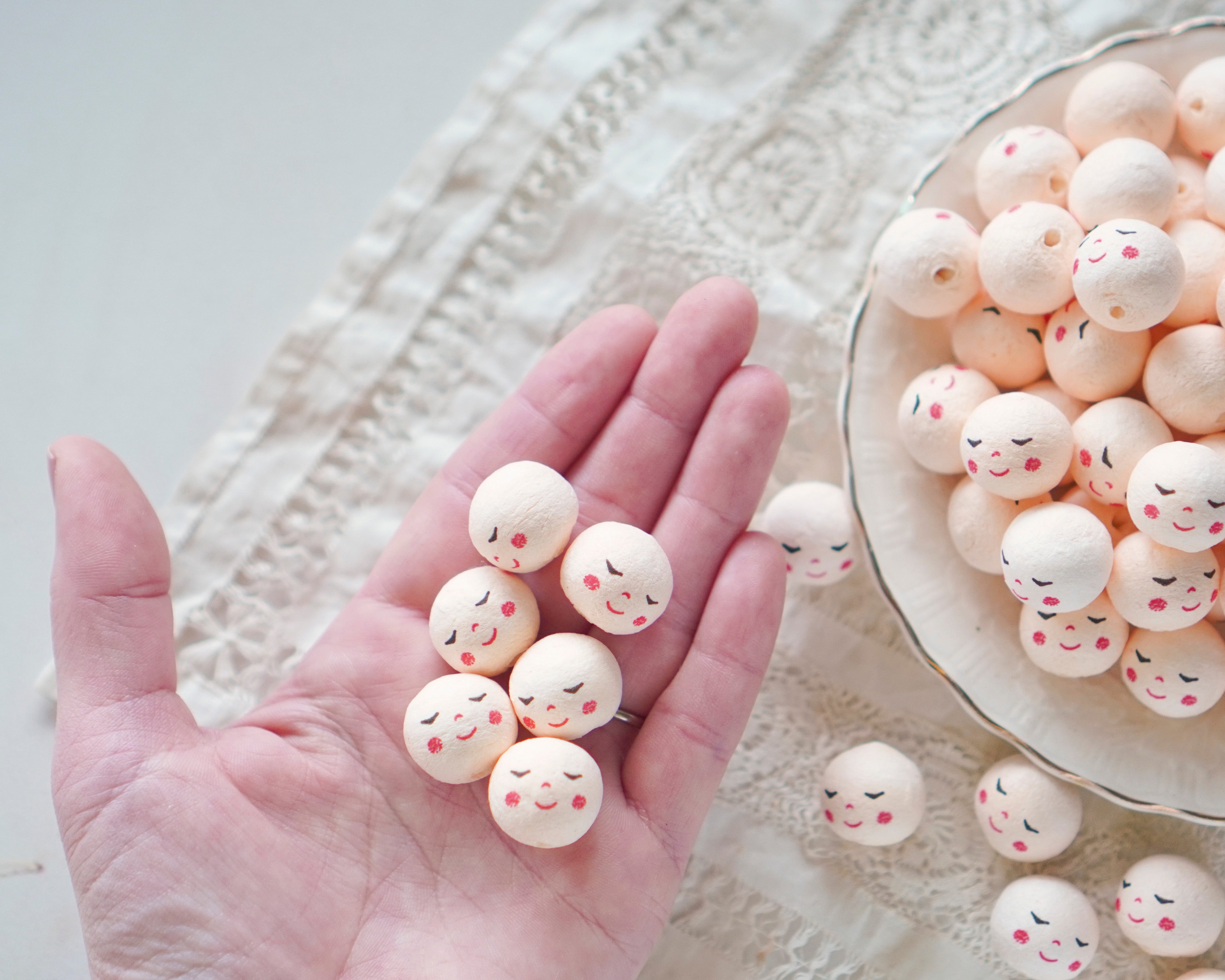 Mini Angel Heads: JOY - 18mm Cream Vintage-Style Spun Cotton Doll Heads, 12 Pcs.