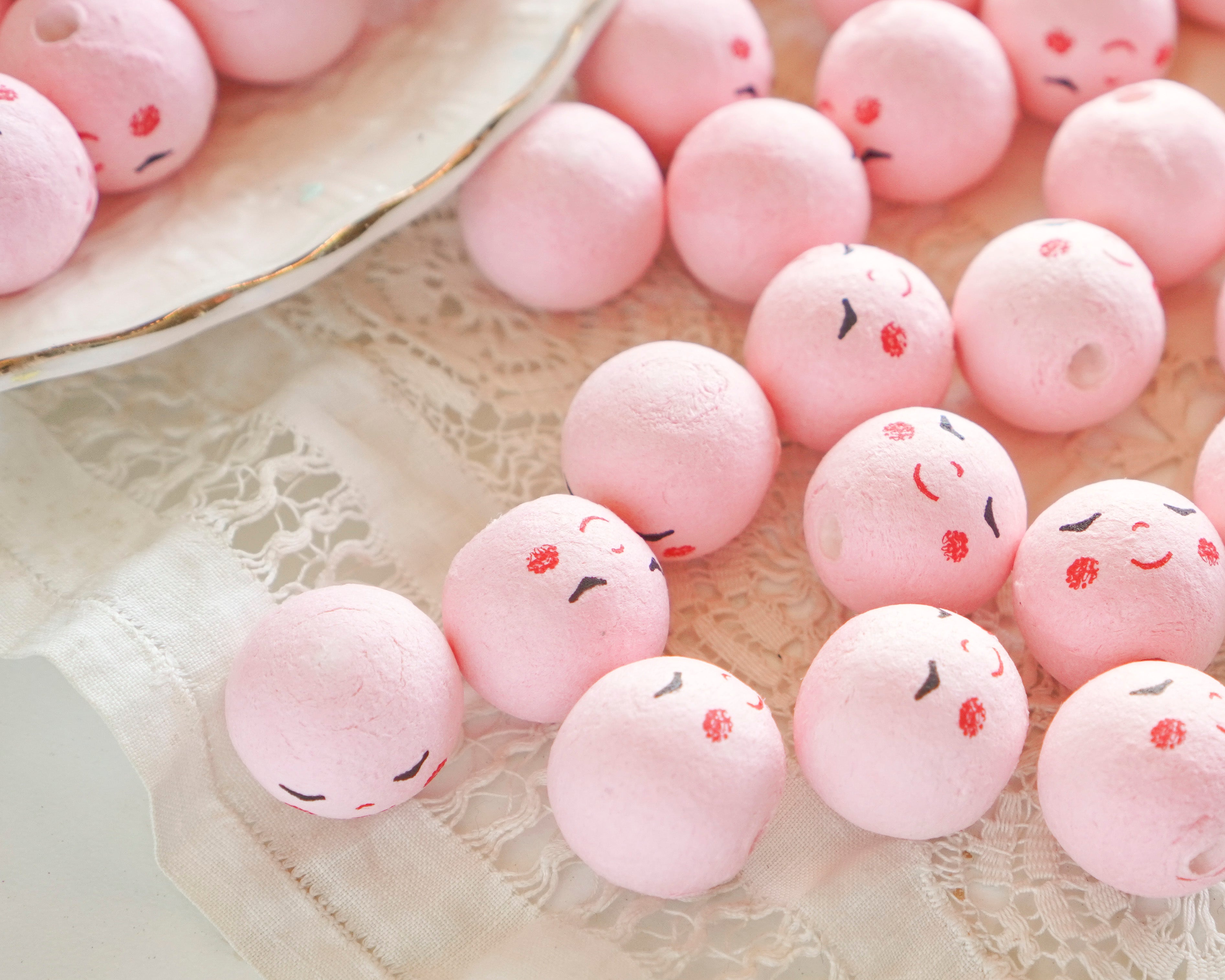 Mini Angel Heads: JOY - 18mm Pink Vintage-Style Spun Cotton Doll Heads, 12 Pcs.