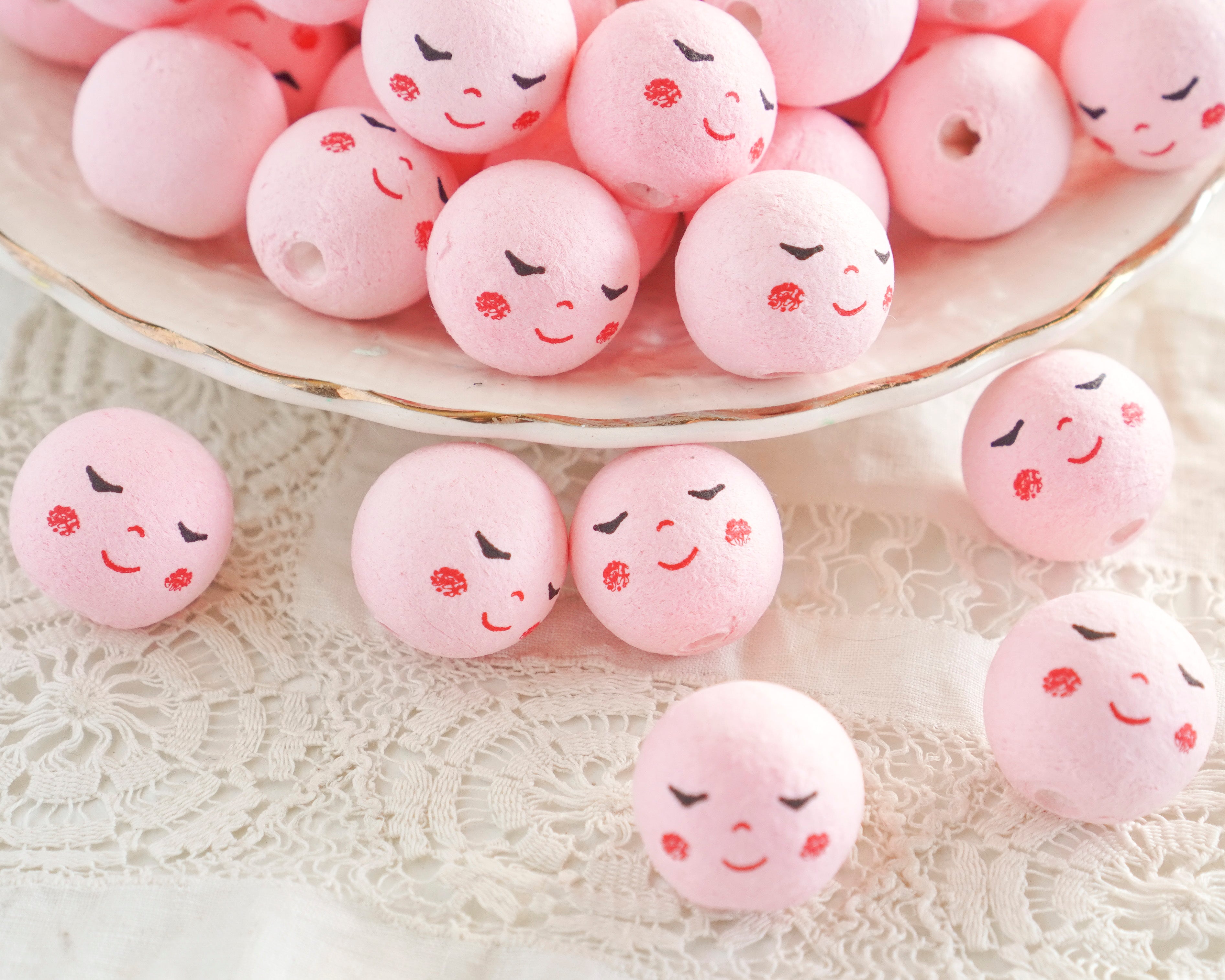 Mini Angel Heads: JOY - 18mm Pink Vintage-Style Spun Cotton Doll Heads, 12 Pcs.