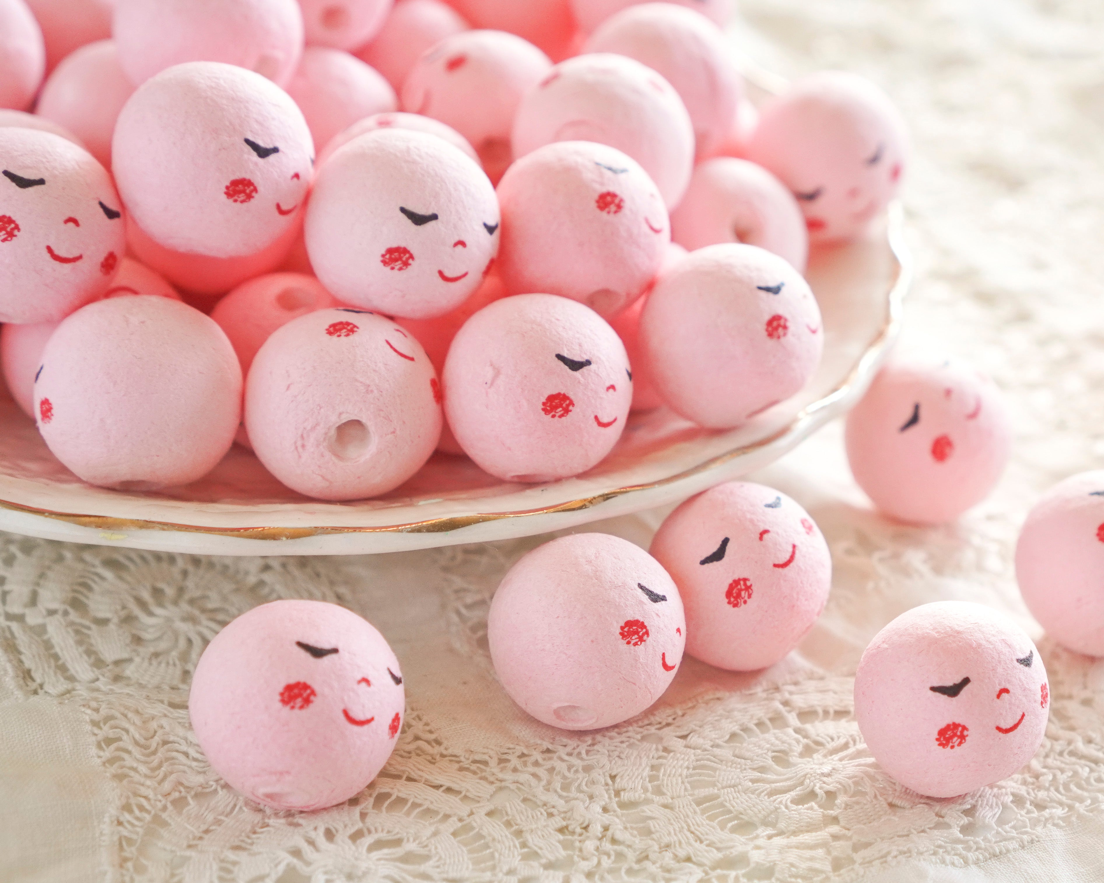 Mini Angel Heads: JOY - 18mm Pink Vintage-Style Spun Cotton Doll Heads, 12 Pcs.