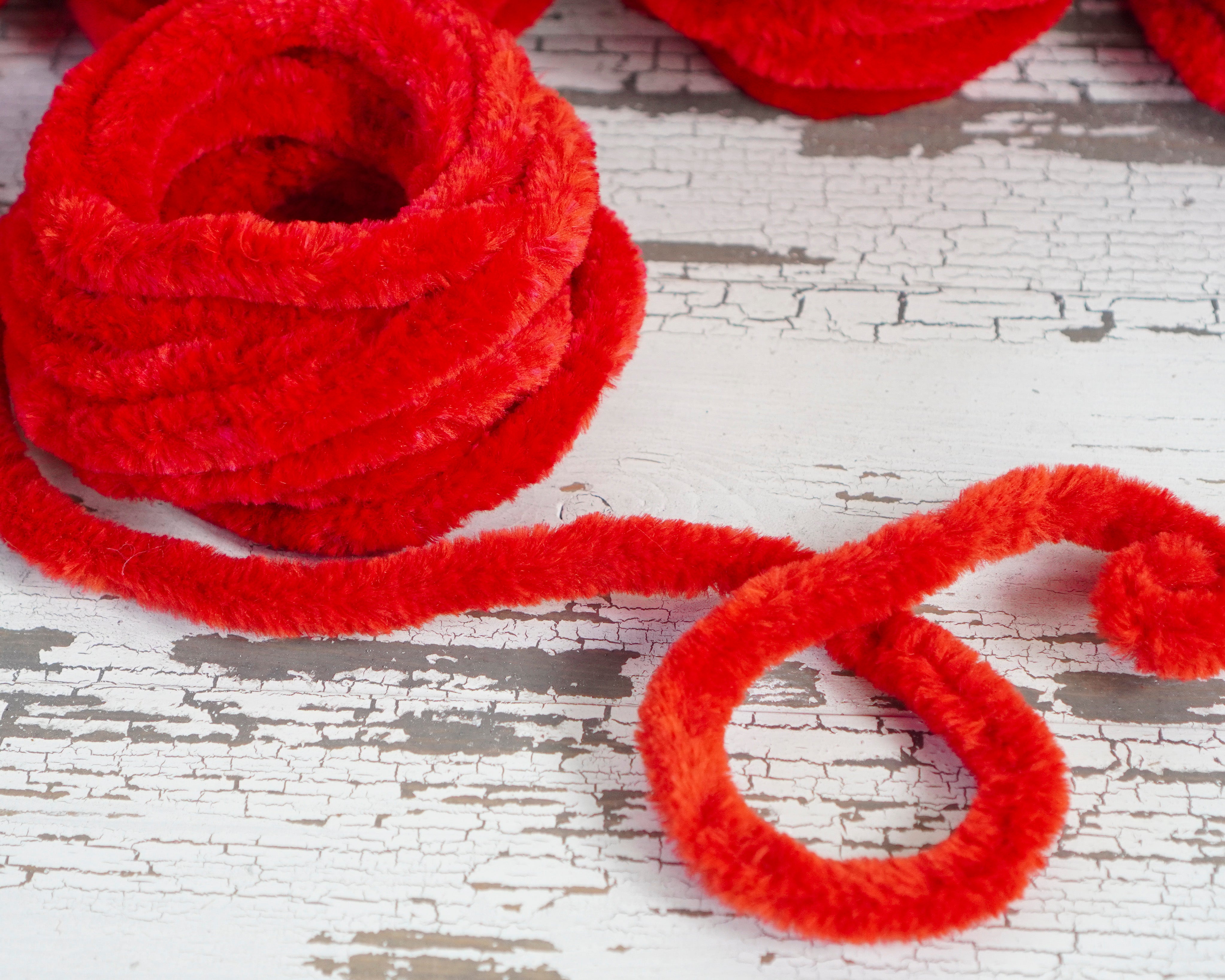 Jumbo Red Chenille Roping - 3/4" Vintage Stock Wired Craft Trim, 4 Yds.