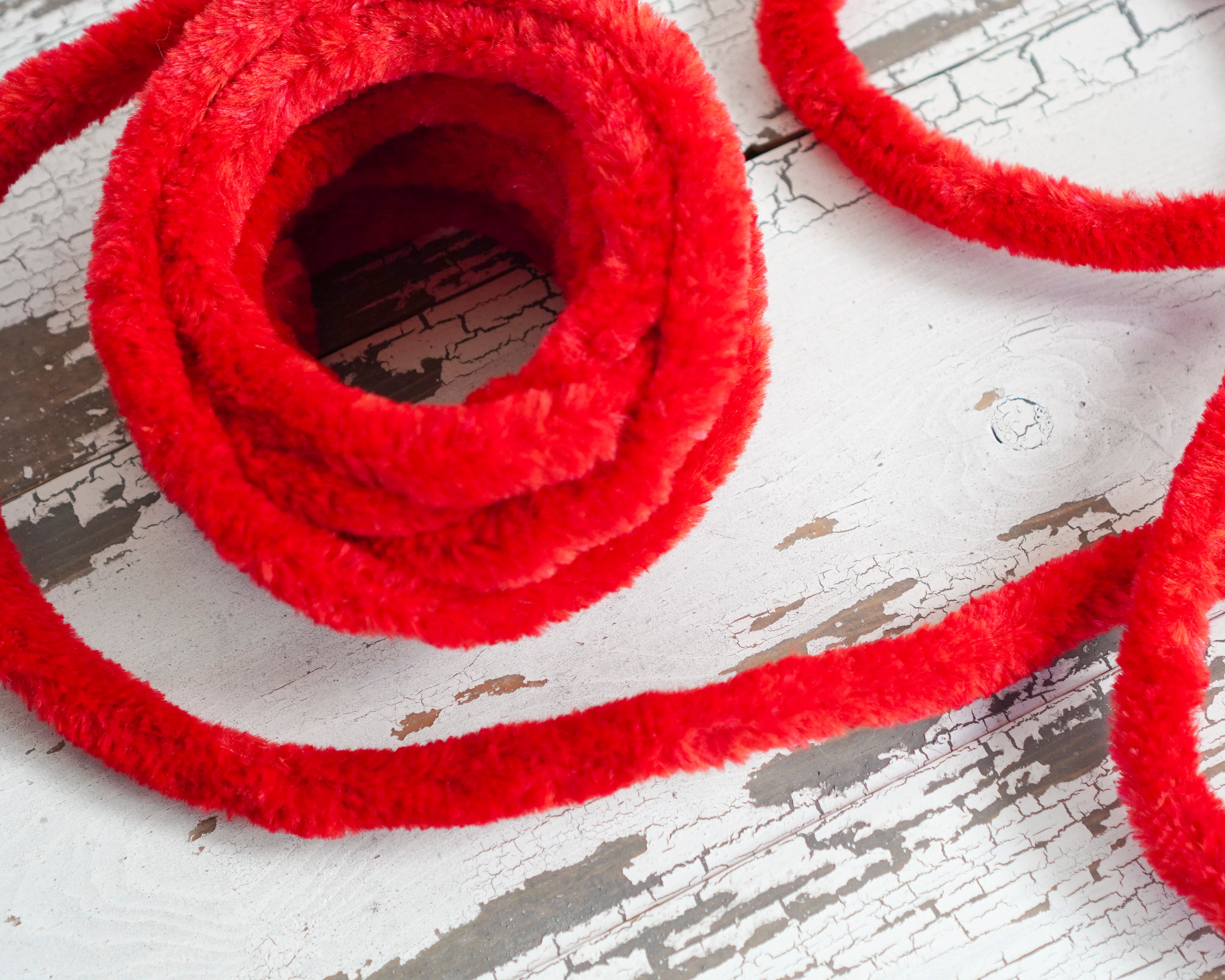 Jumbo Red Chenille Roping - 3/4" Vintage Stock Wired Craft Trim, 4 Yds.