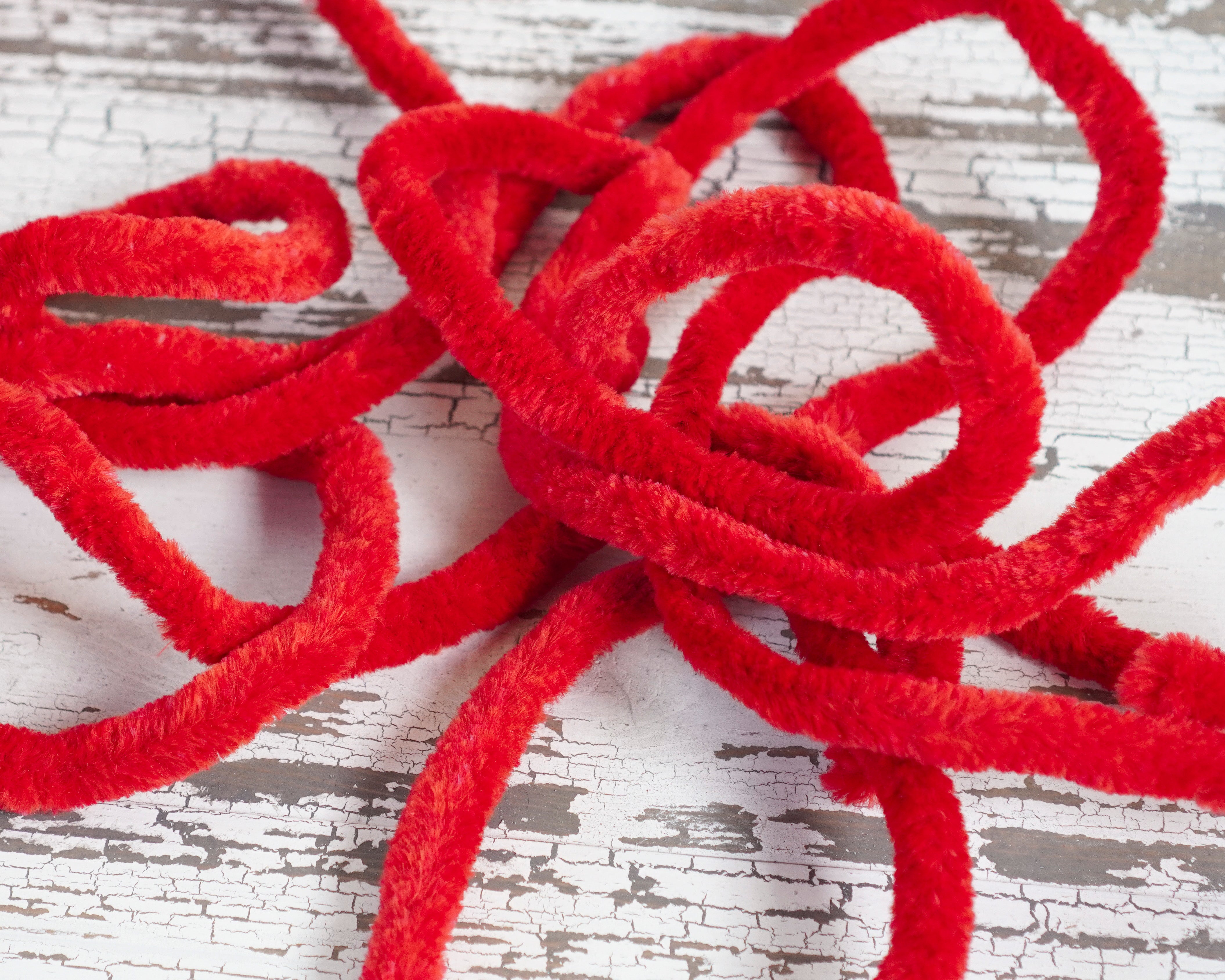 Jumbo Red Chenille Roping - 3/4" Vintage Stock Wired Craft Trim, 4 Yds.