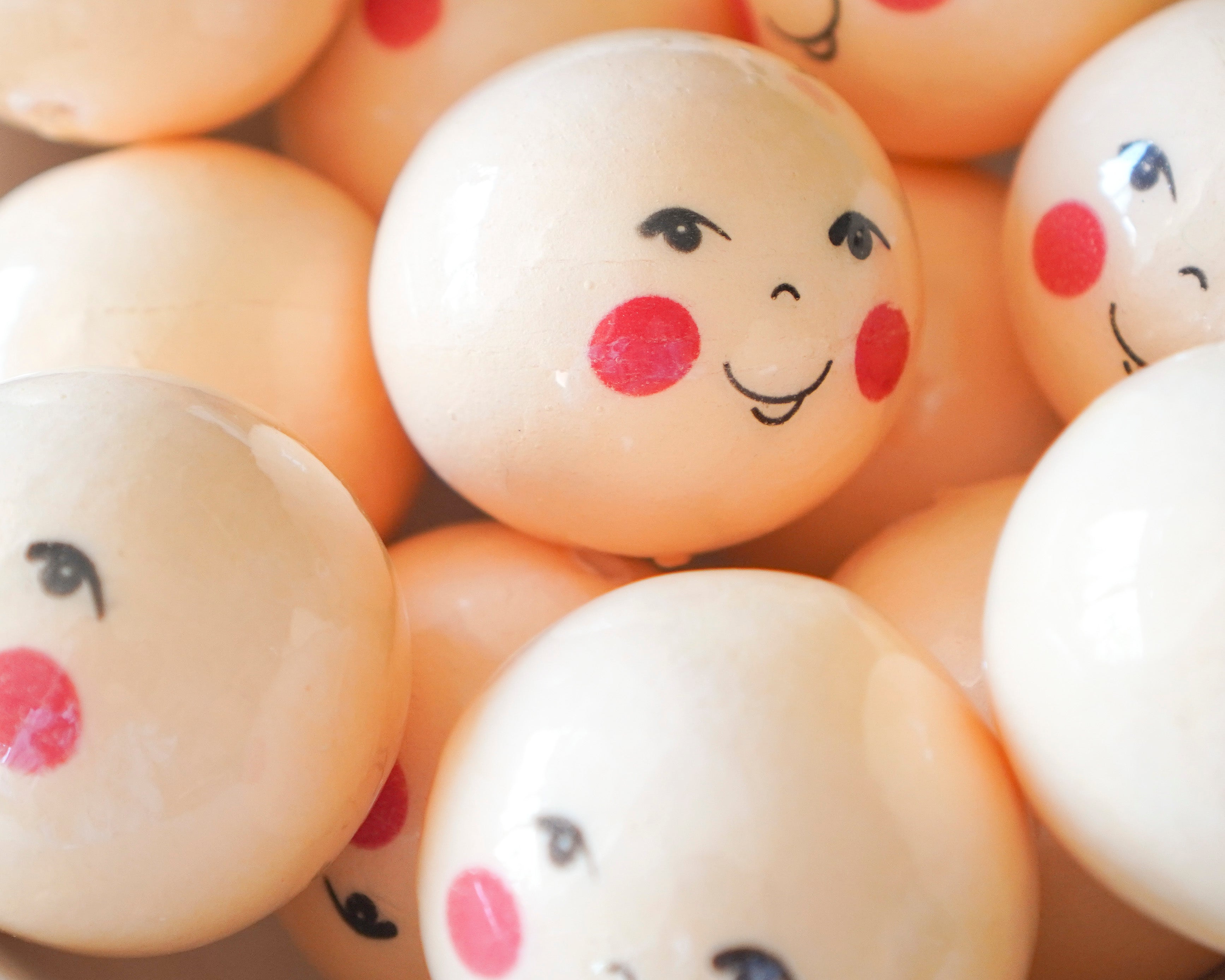 50mm Lacquered Doll Heads: FOLK DOLL, Pale Yellow, 6 Pcs.