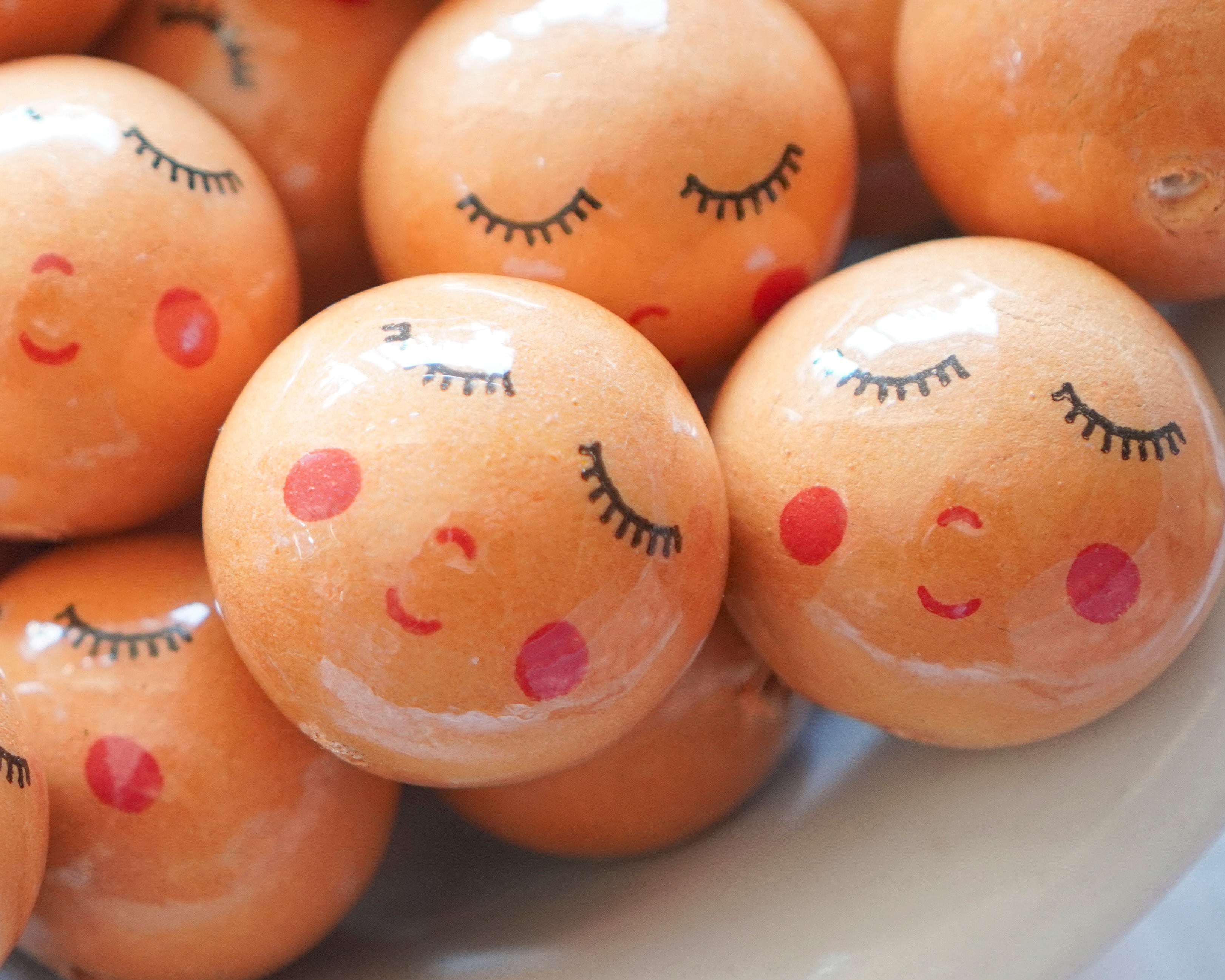 40mm Lacquered Doll Heads: SWEET ANGEL, Cinnamon Brown, 6 Pcs.