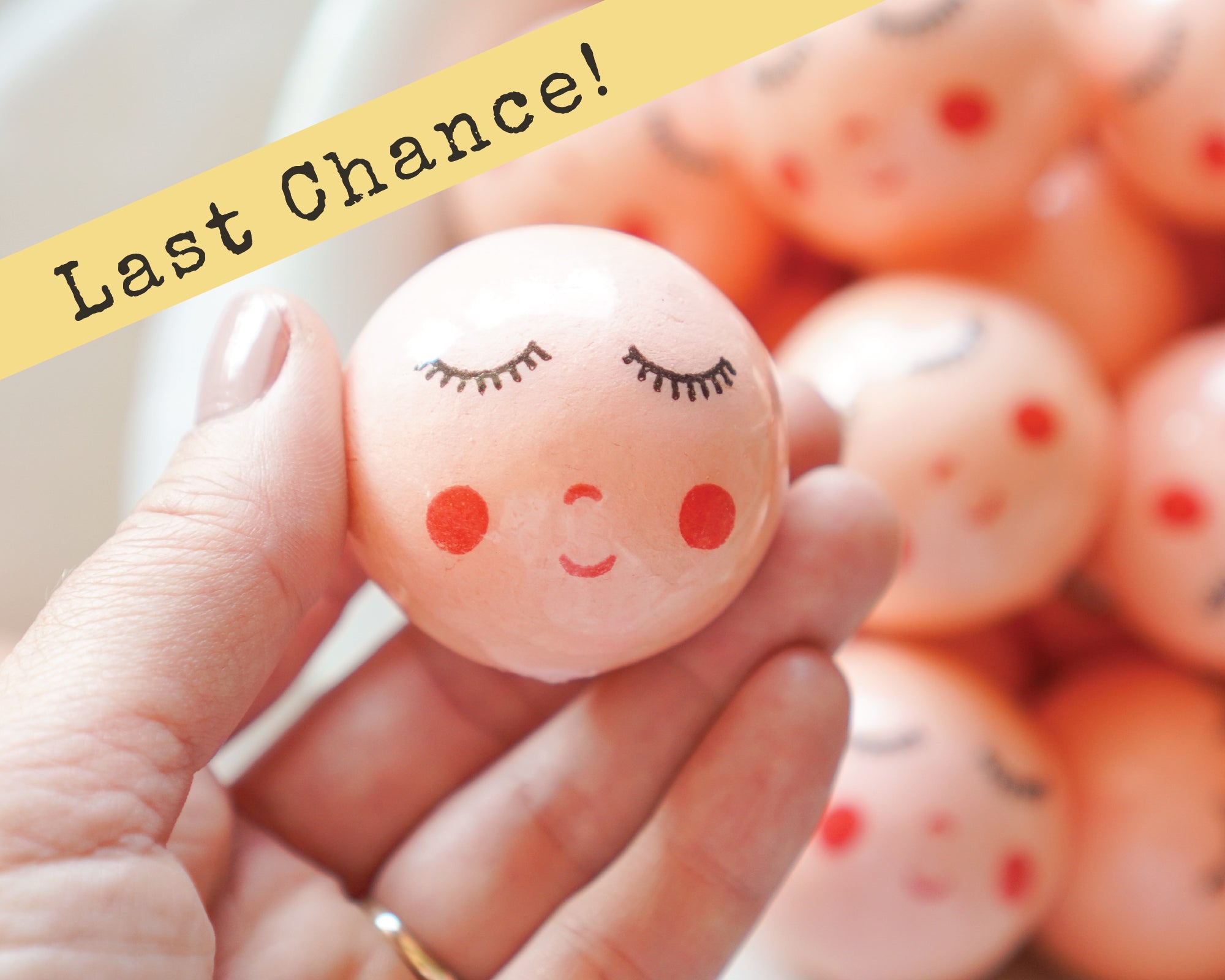 40mm Lacquered Doll Heads: SWEET ANGEL, Strawberry Pink, 6 Pcs.