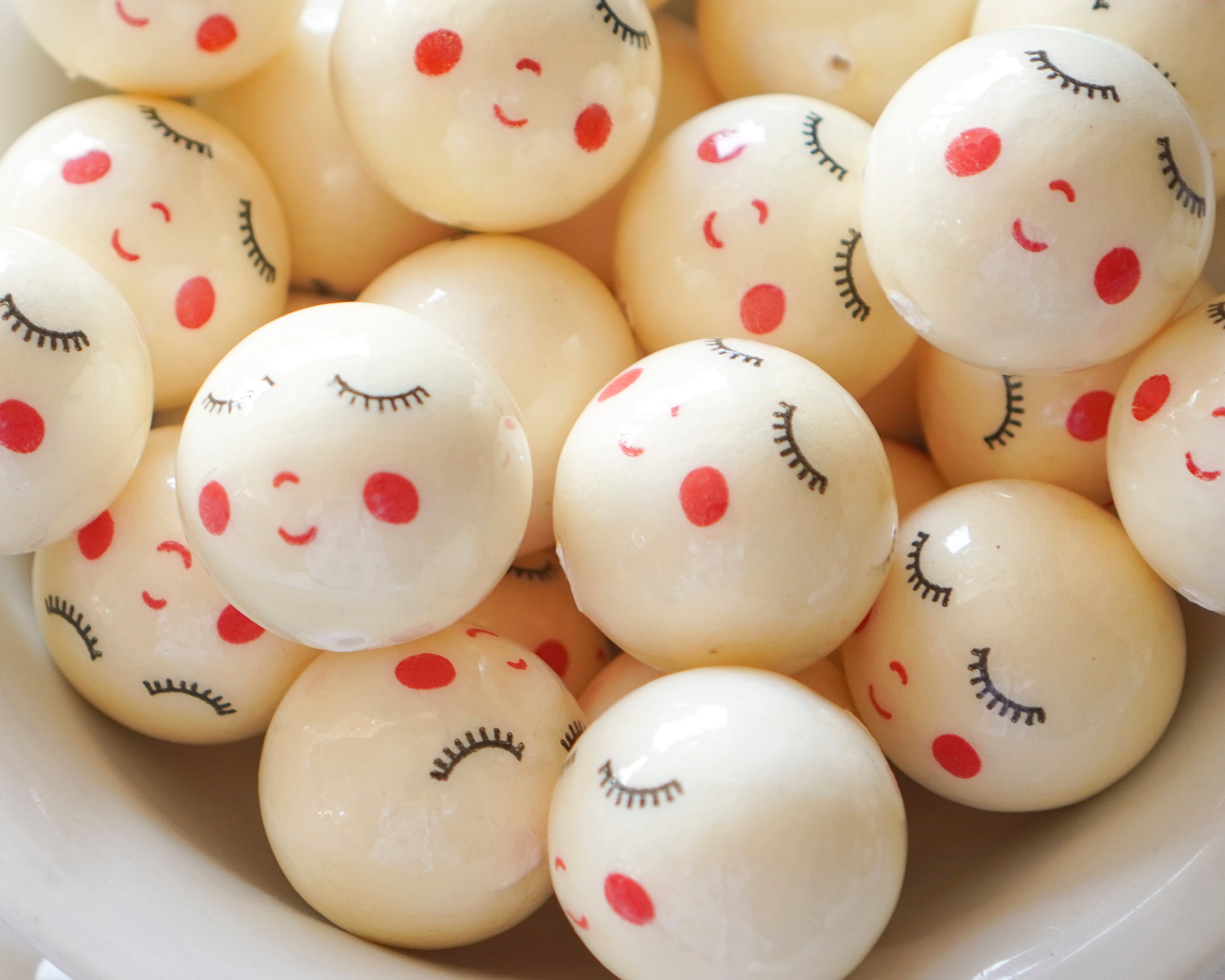 40mm Lacquered Doll Heads: SWEET ANGEL, Cream, 6 Pcs.