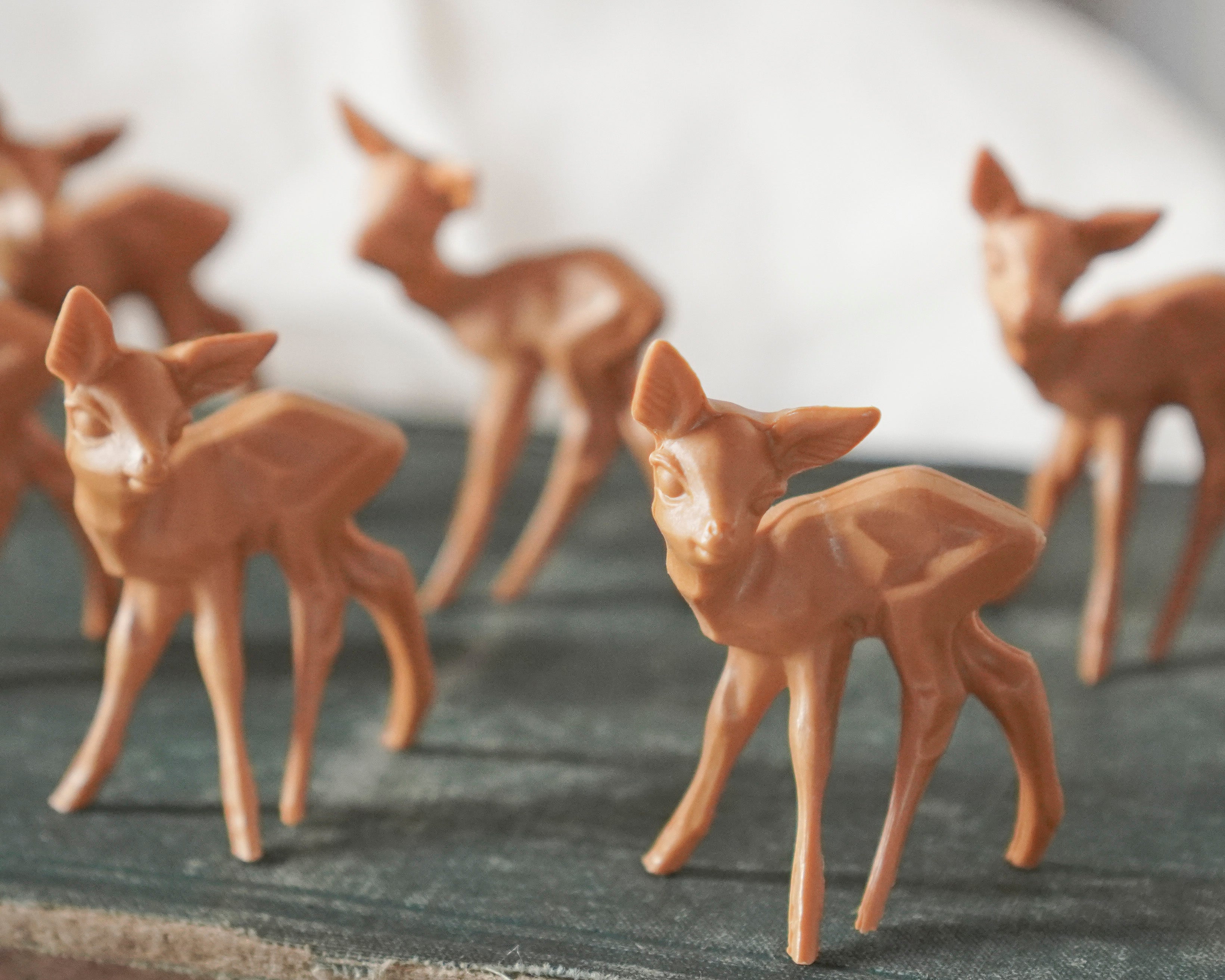 German Craft Deer - 1 3/4" Brown Plastic Figurines, 6 Pcs.