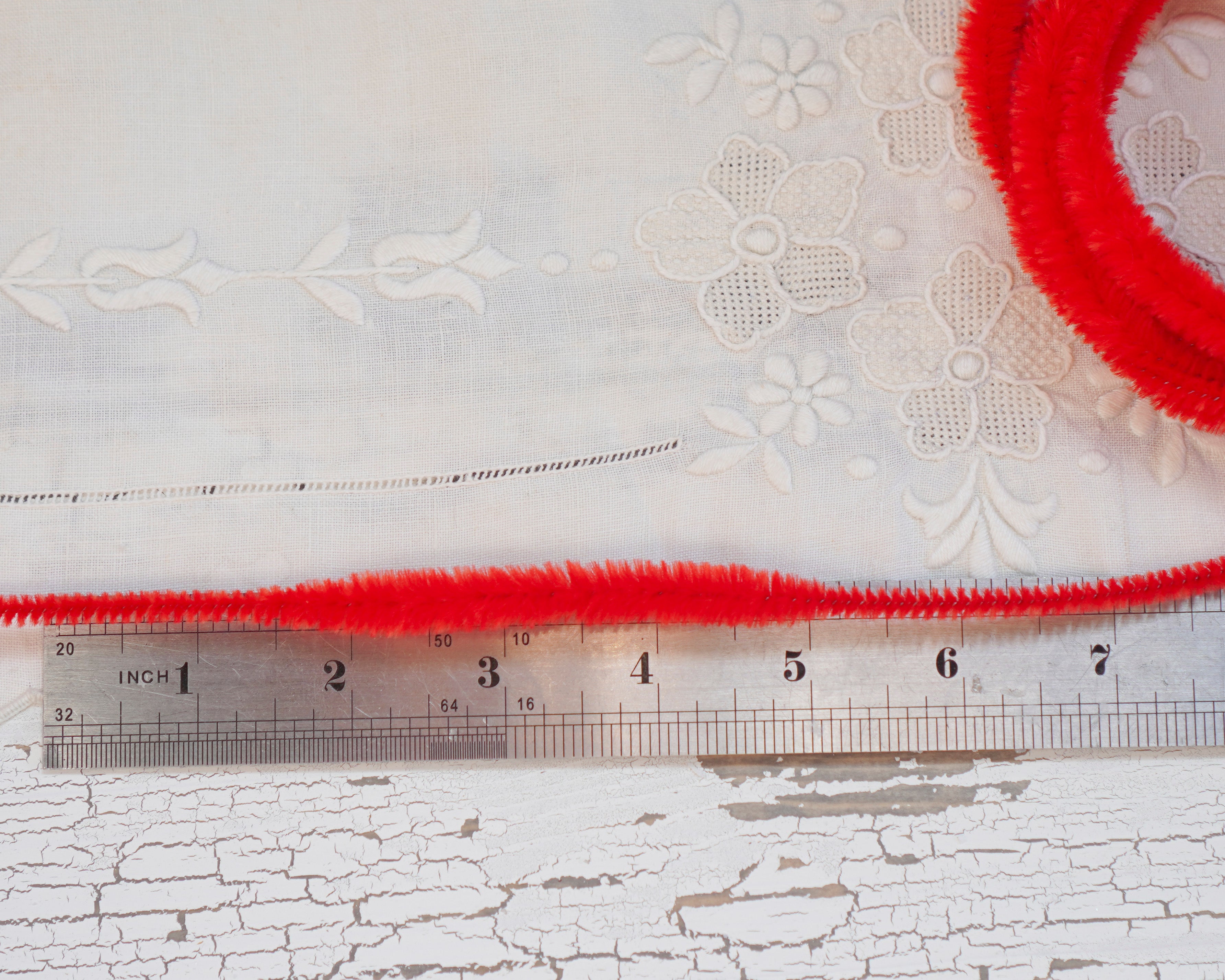 Long Skinny Bump Chenille - Christmas Red Pipe Cleaner Wired Craft Trim, 3 Yds.