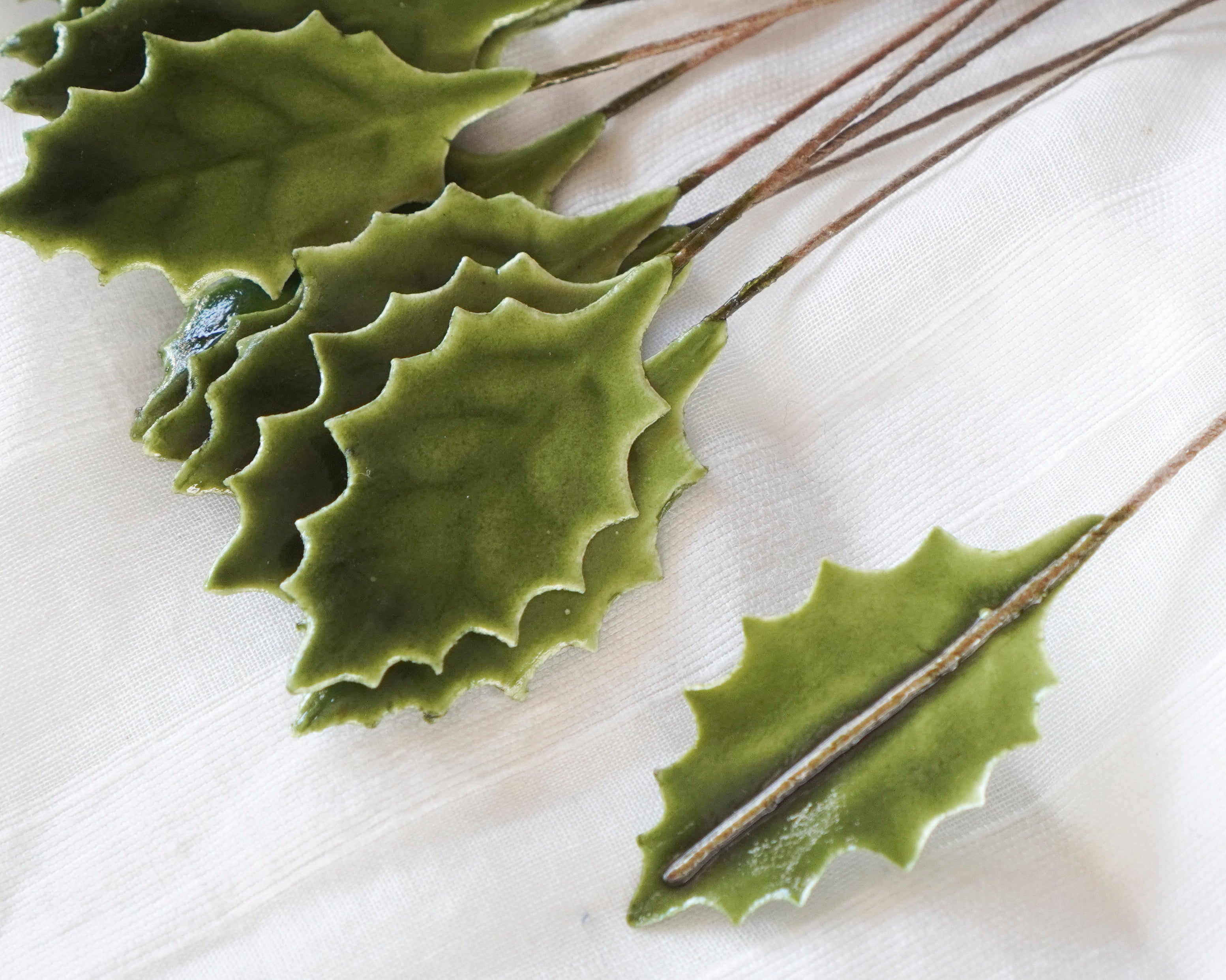 Mini Holly Picks - Vintage Style Lacquered Craft Holly Leaves, 12 Pcs.