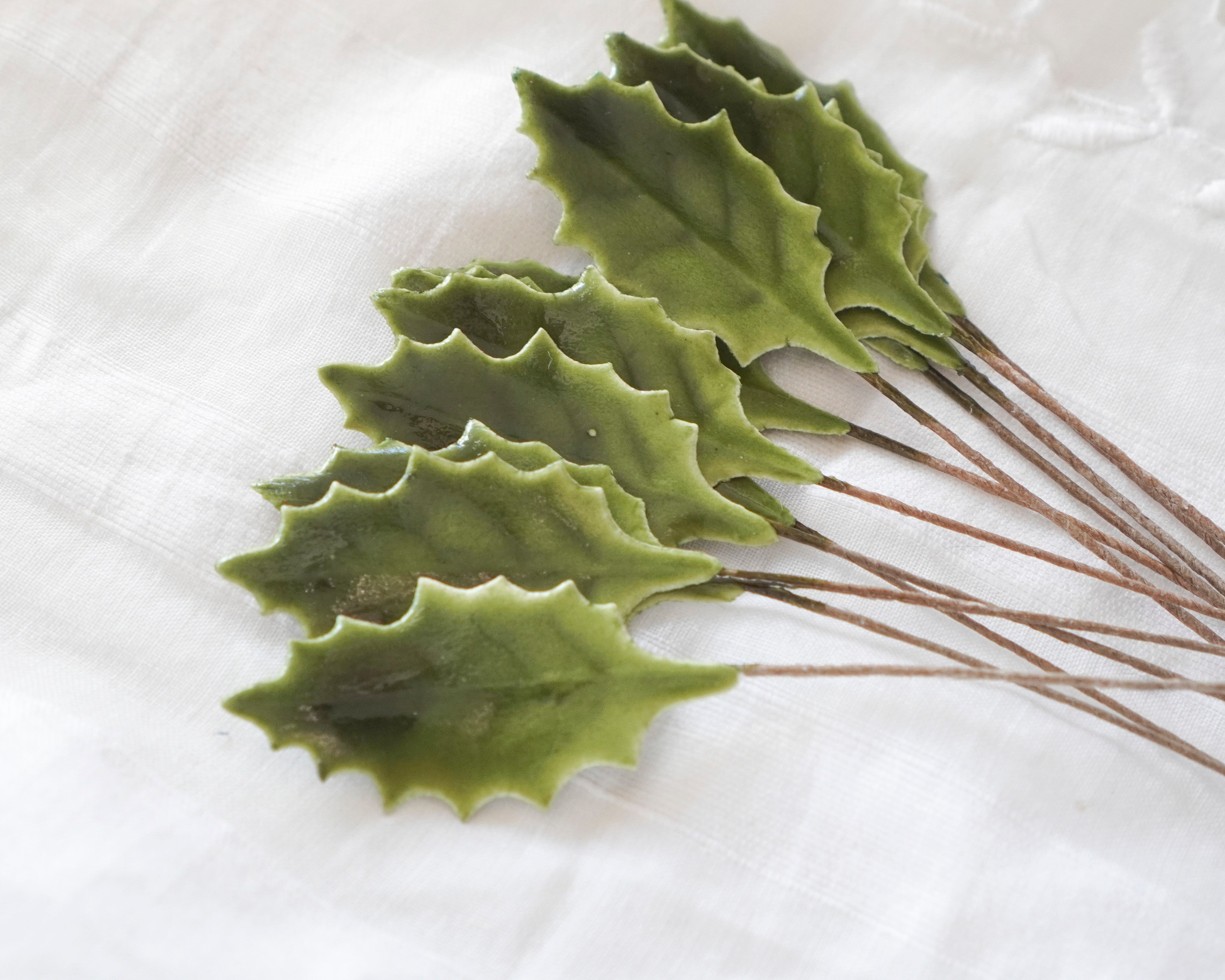 Mini Holly Picks - Vintage Style Lacquered Craft Holly Leaves, 12 Pcs.