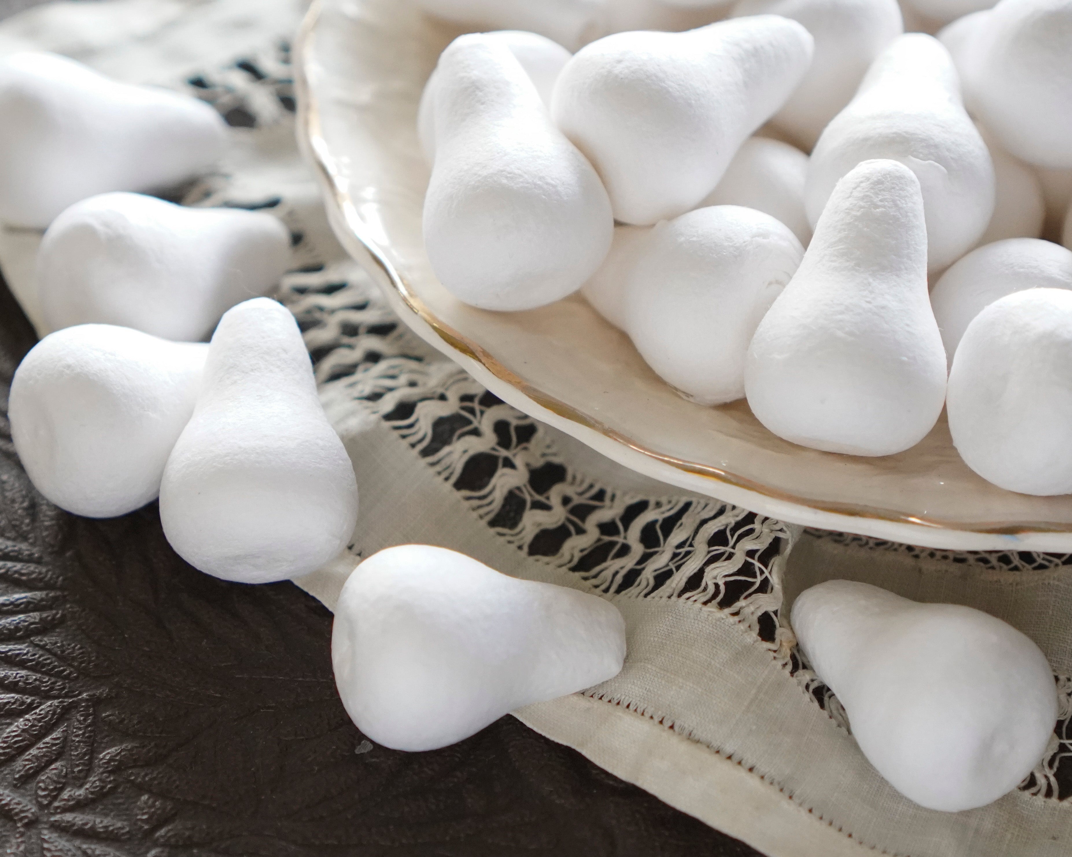Miniature Spun Cotton Pears - 26mm Vintage-Style Craft Shapes, 12 Pcs.