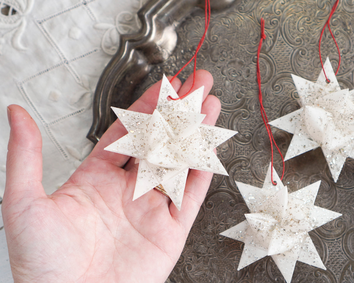 Waxed Moravian Stars, 4-Piece Christmas Ornament Set