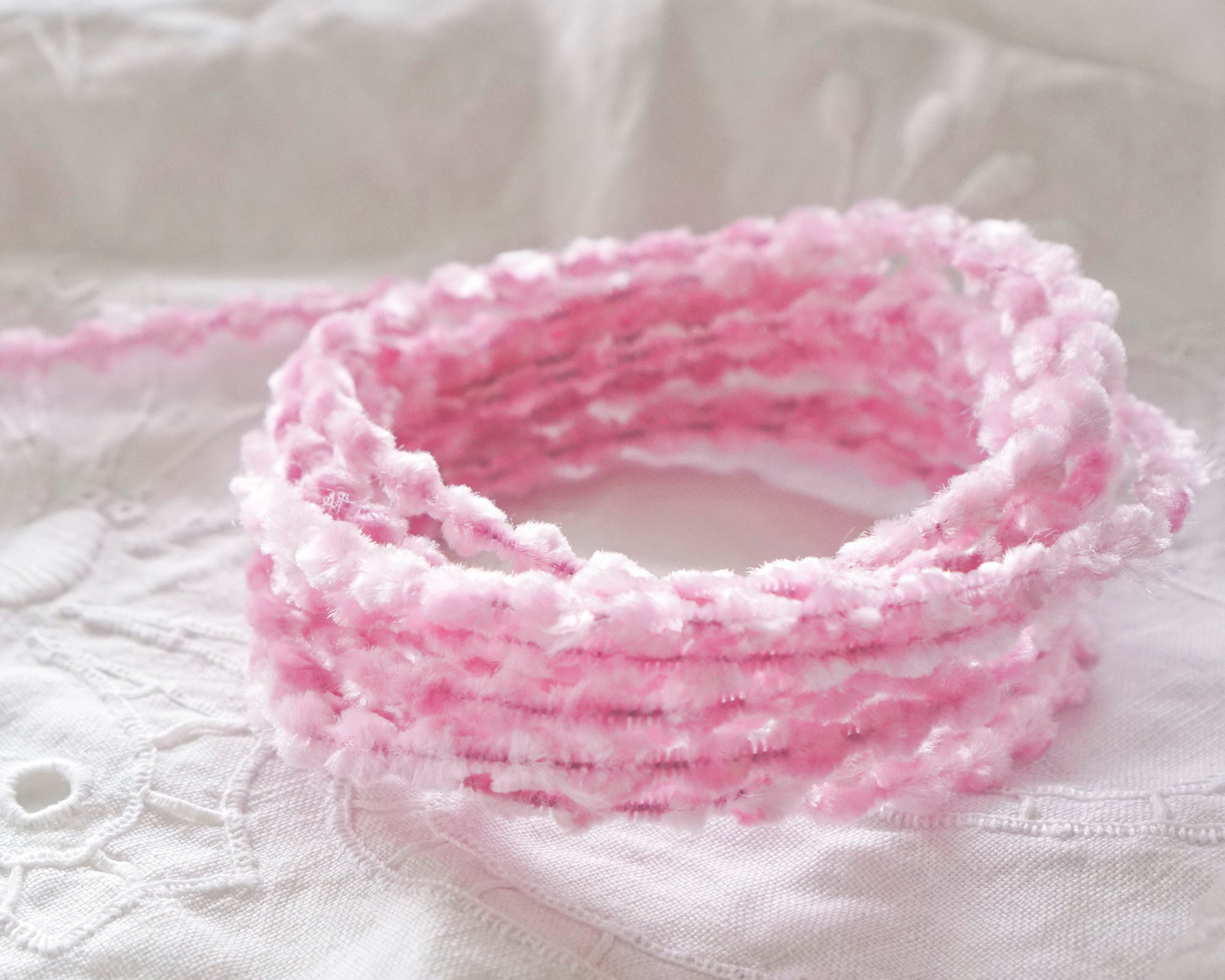 Caterpillar Bump Chenille - Pink Crushed Velvet Wired Trim, 3 Yds.