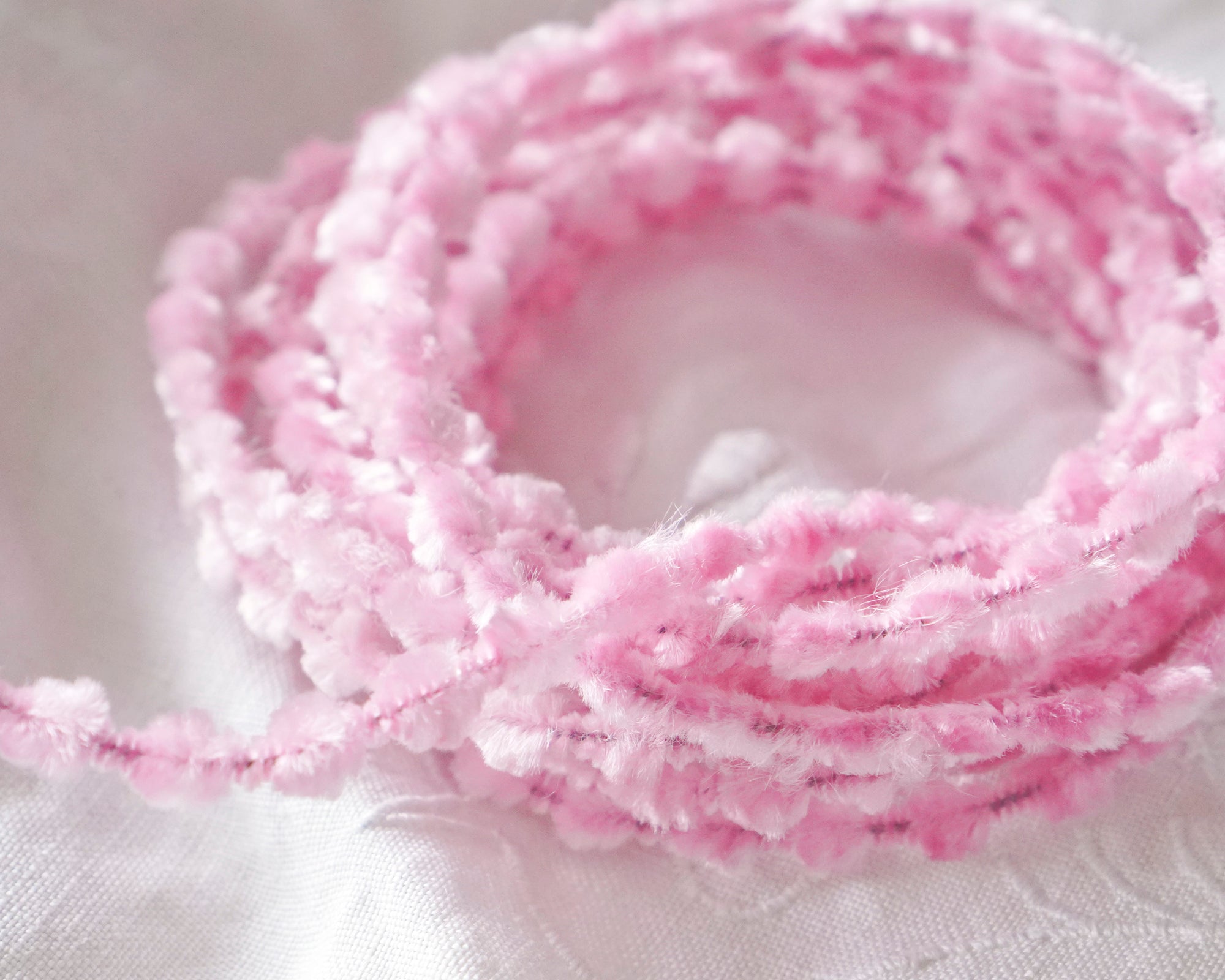 Caterpillar Bump Chenille - Pink Crushed Velvet Wired Trim, 3 Yds.