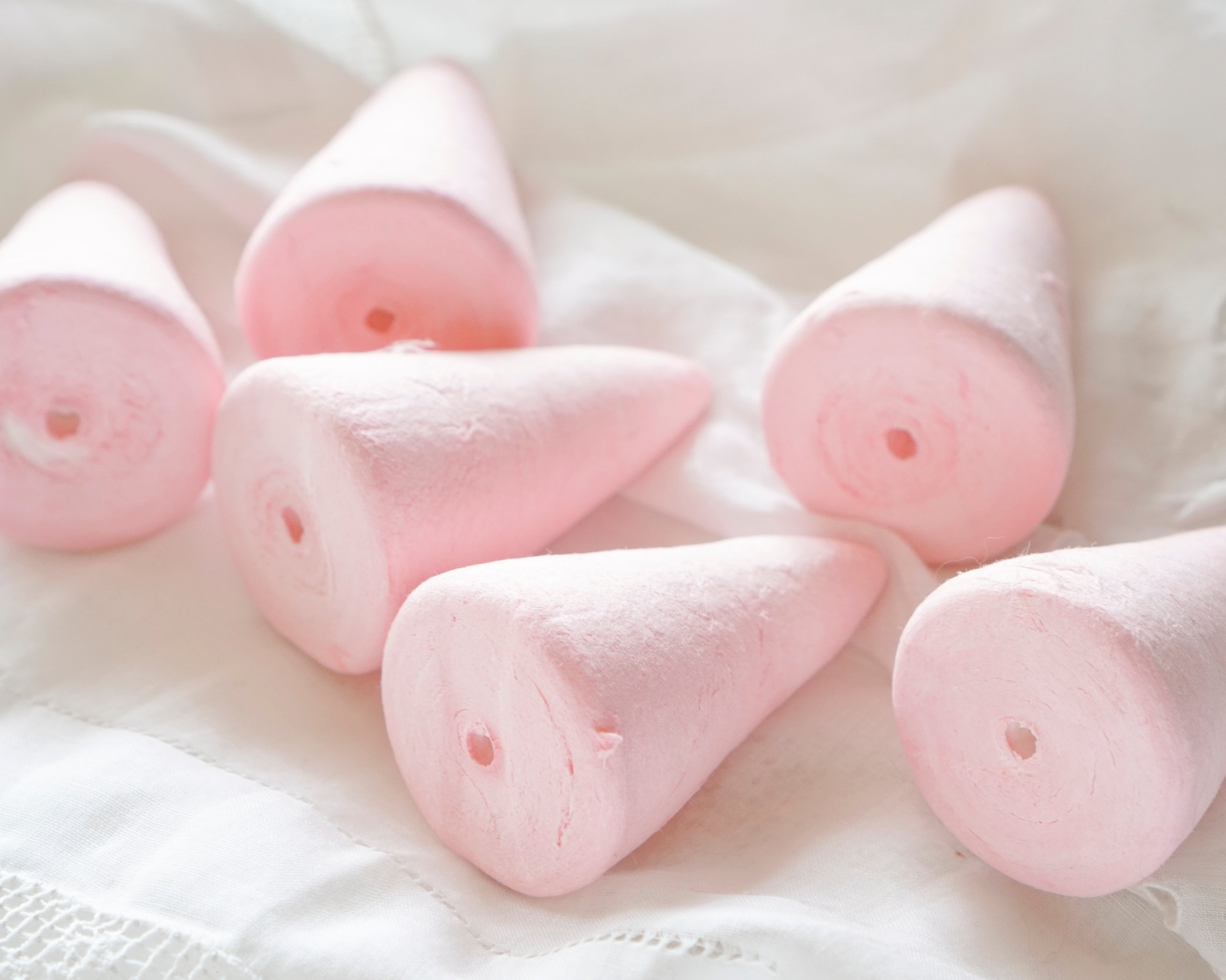 Pink Spun Cotton Cones, 60mm Cone Craft Shapes, 6 Pcs.