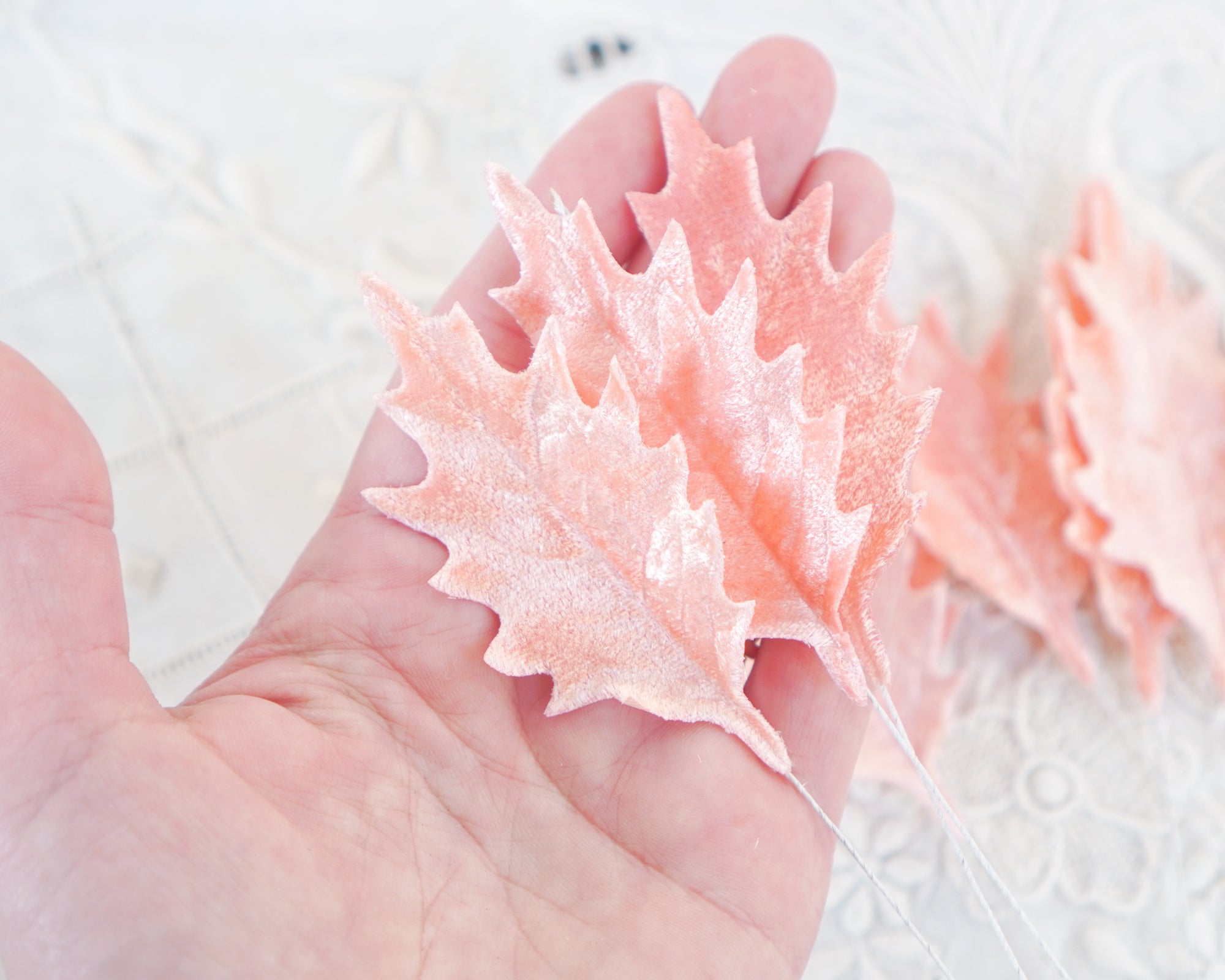 Pink Velvet Holly Leaves, 10 Pcs.