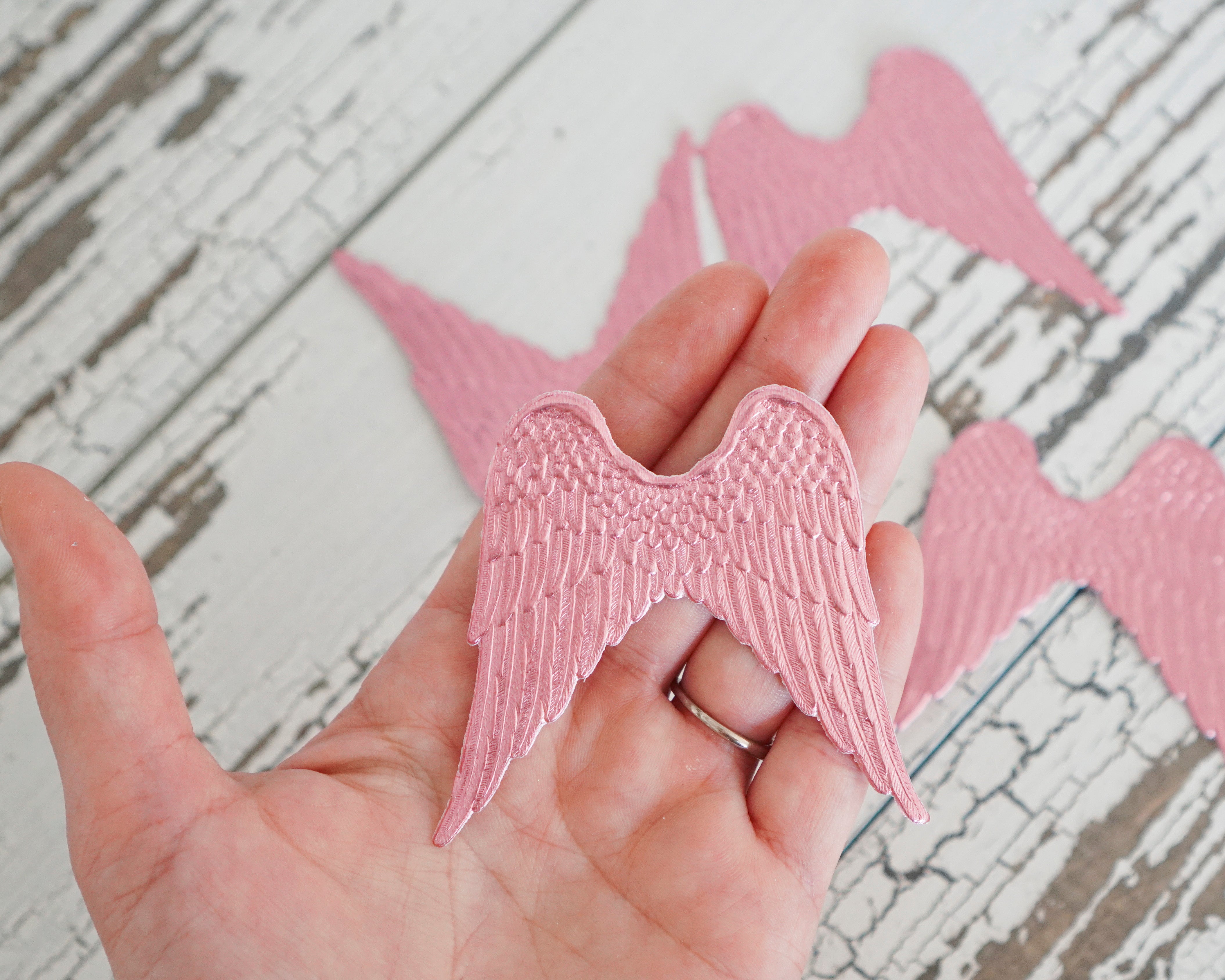 Pink Angel Wings - Embossed Foil Die Cut Dresden Paper Wings, 4 Pcs.