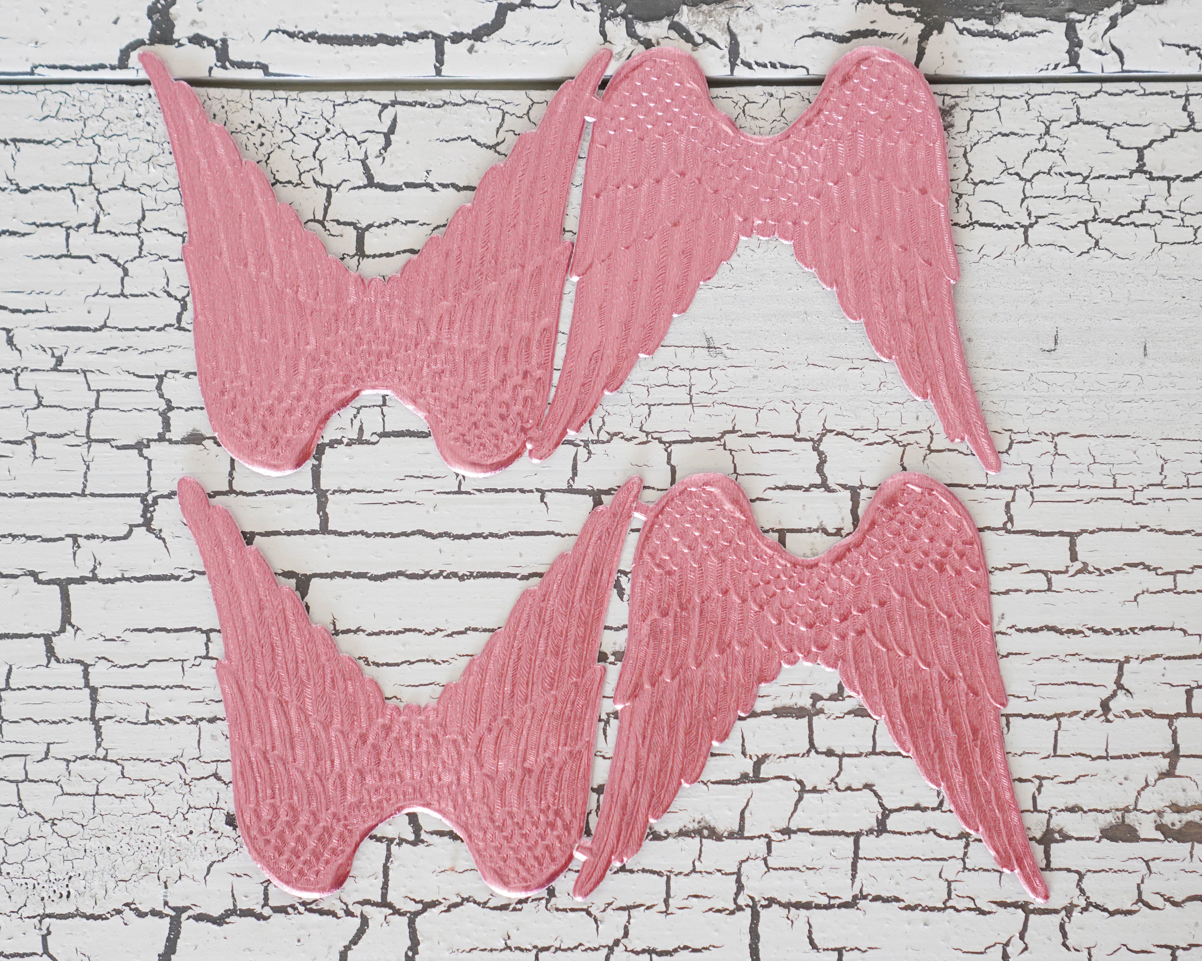 Pink Angel Wings - Embossed Foil Die Cut Dresden Paper Wings, 4 Pcs.