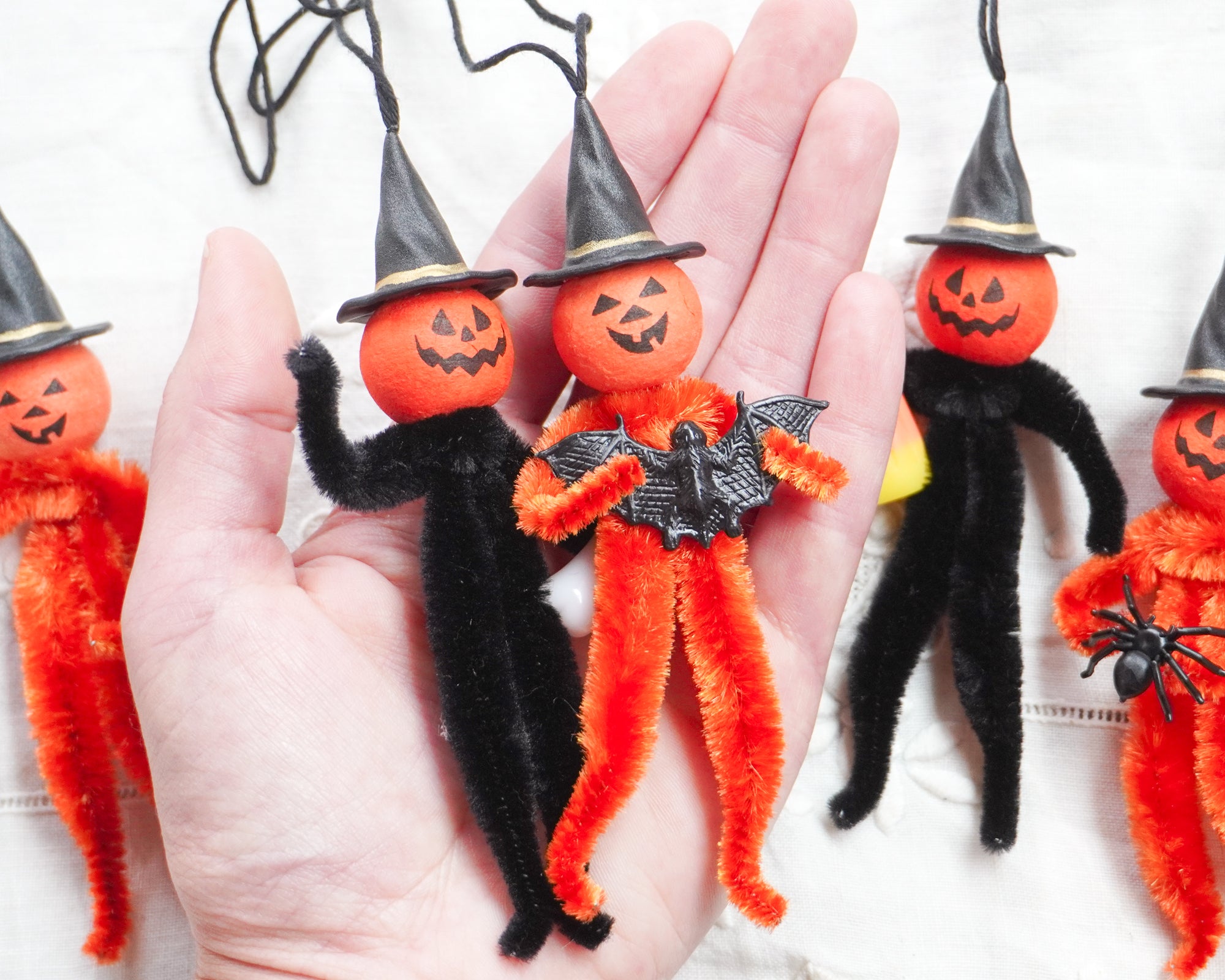 Pumpkin People Craft Kit, Vintage Style Spun Cotton and Bump Chenille Halloween Supply Pack