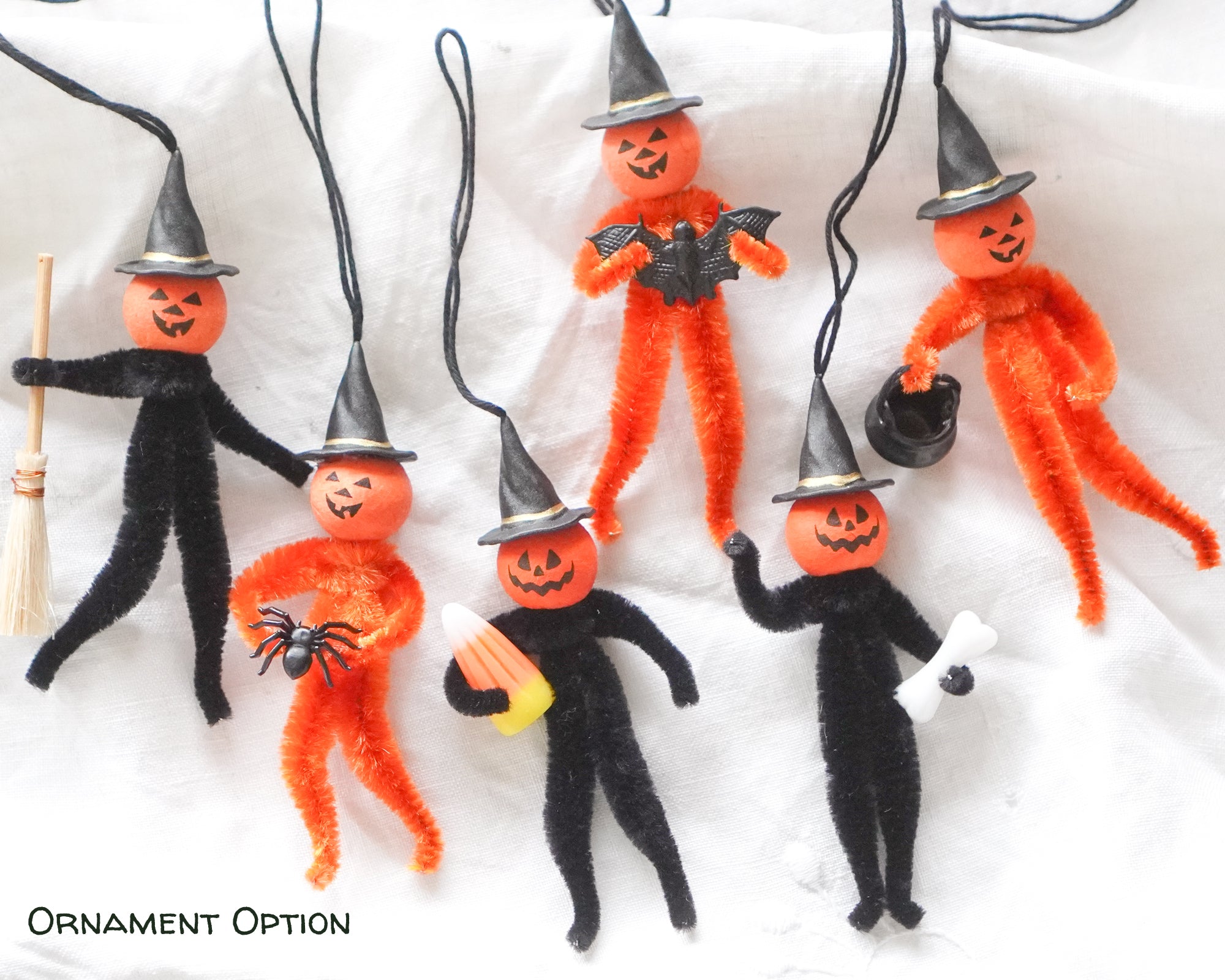 Pumpkin People Craft Kit, Vintage Style Spun Cotton and Bump Chenille Halloween Supply Pack