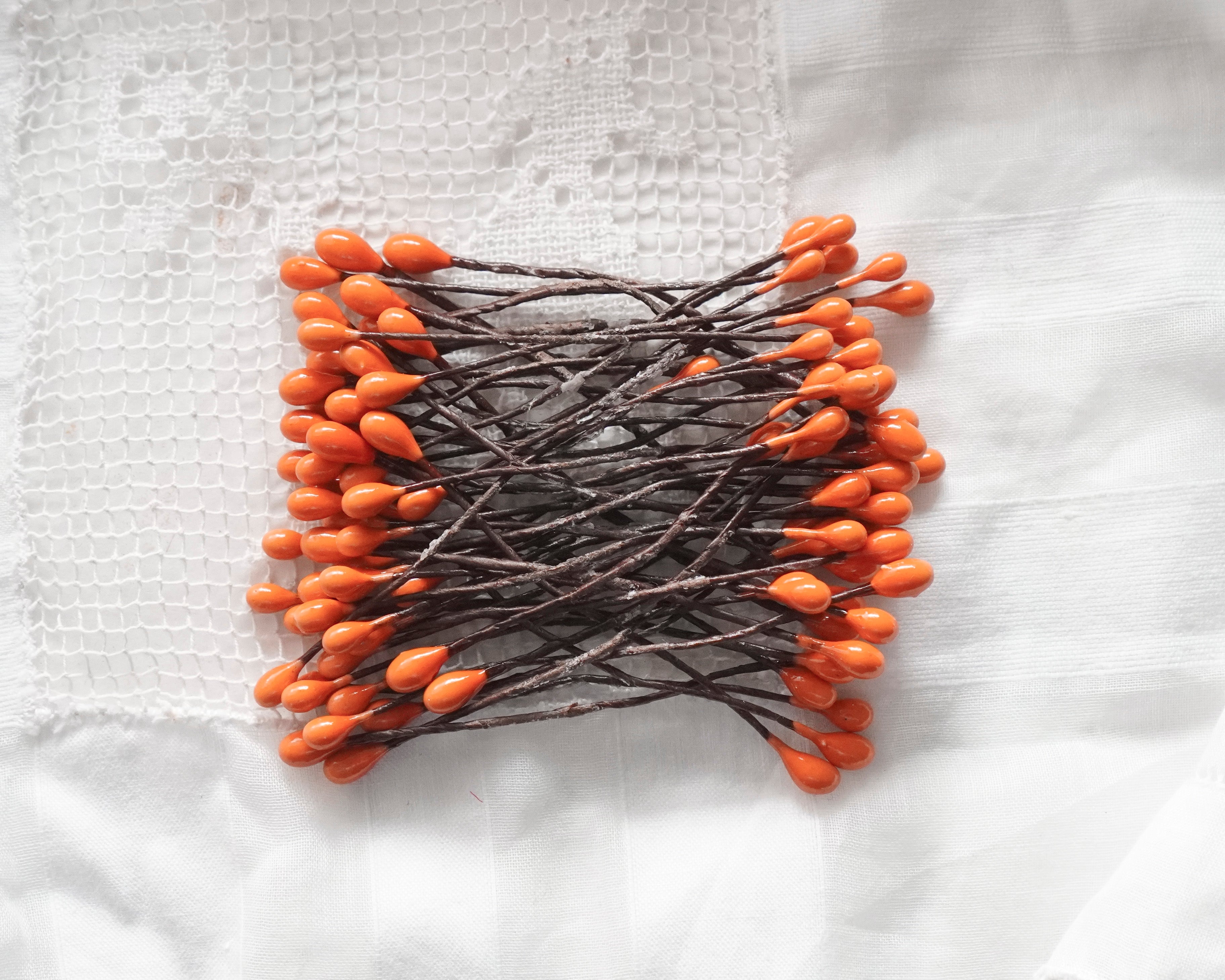 Small Pumpkin Orange Berry Wired Stems - 50 Pcs.