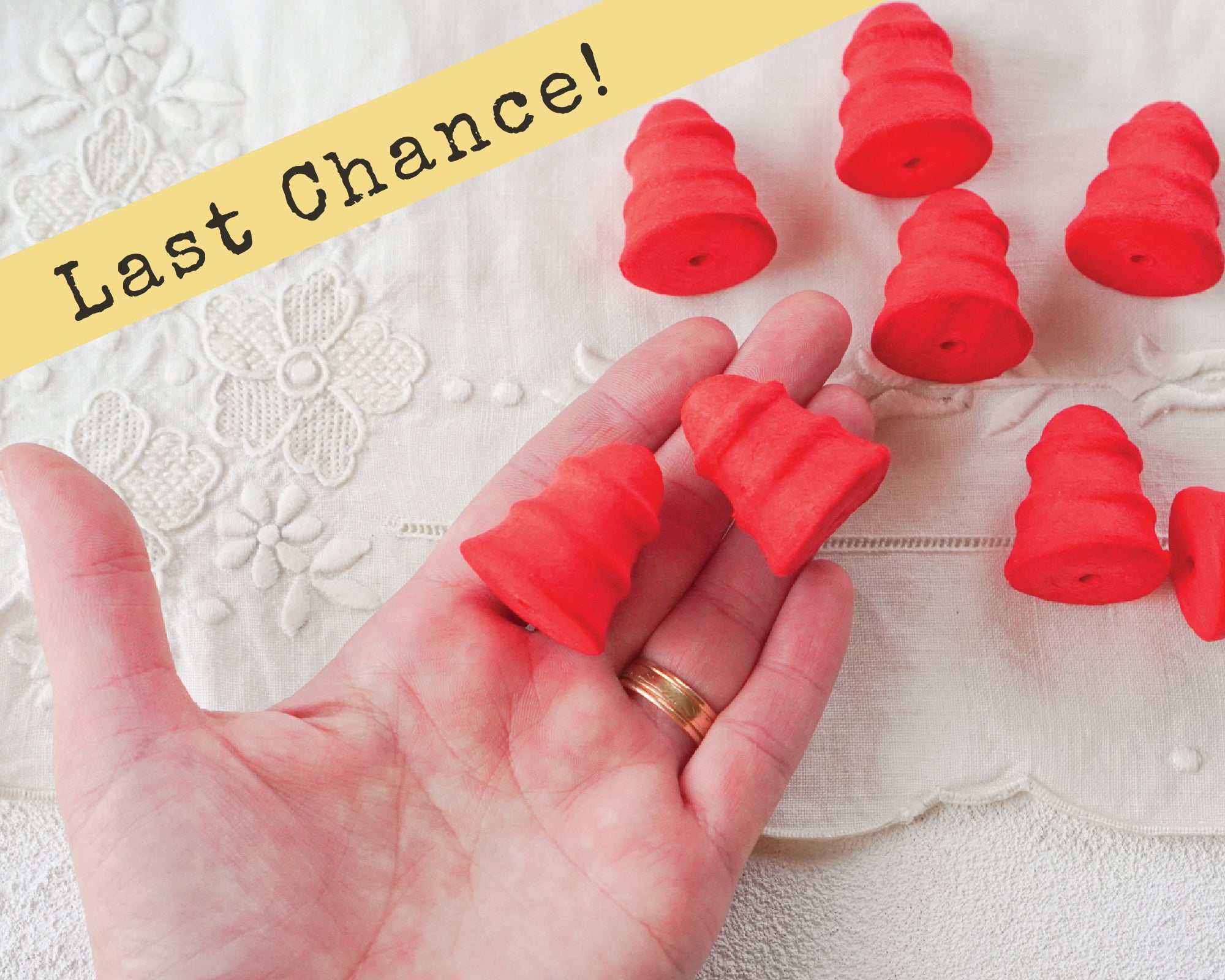 Red Spun Cotton Bells - 32mm Small Retro Striped Bell Craft Shapes, 12 Pcs.