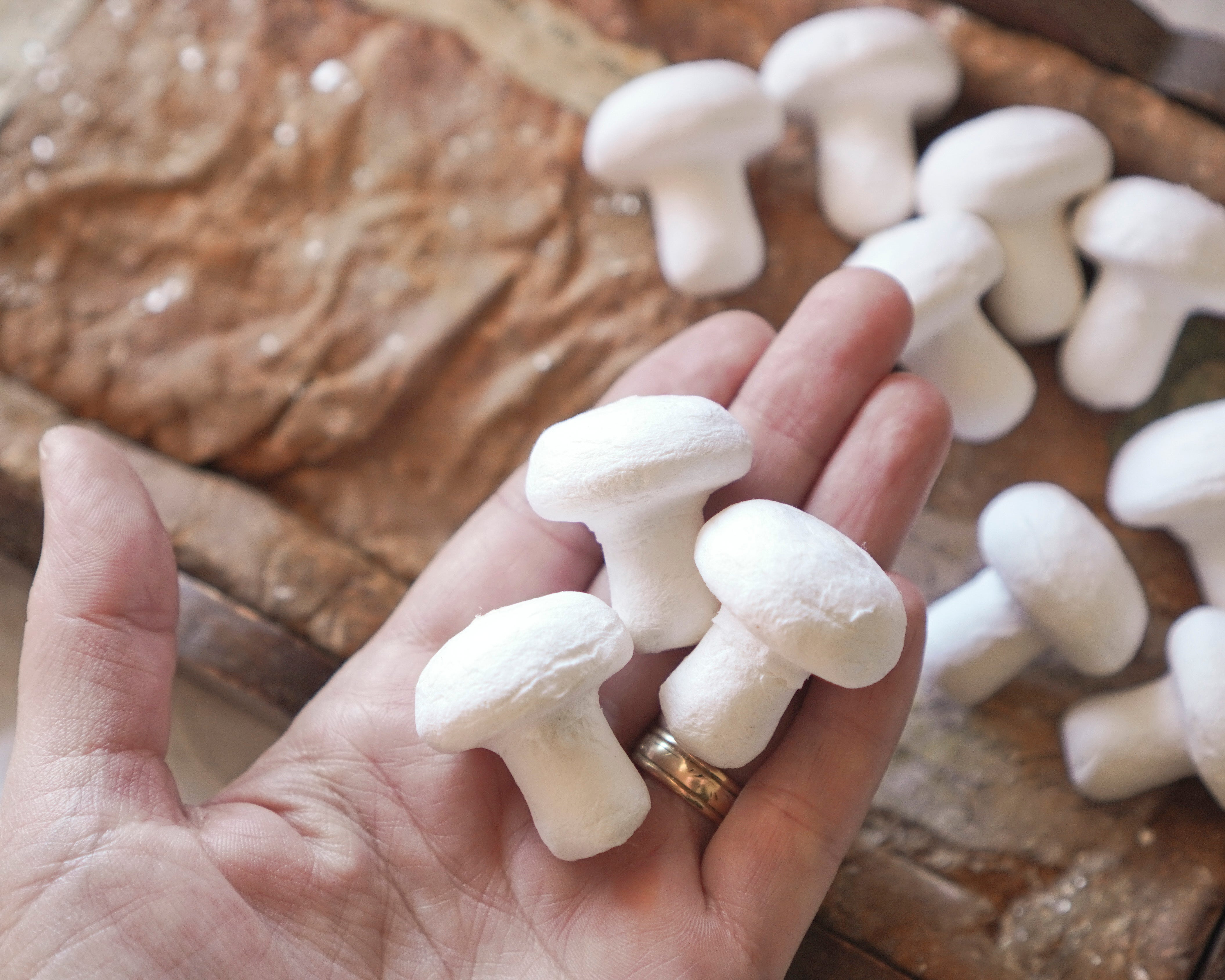 Rustic Field Toadstools: 30x32mm Unfinished Craft Mushrooms, 12 Pcs.