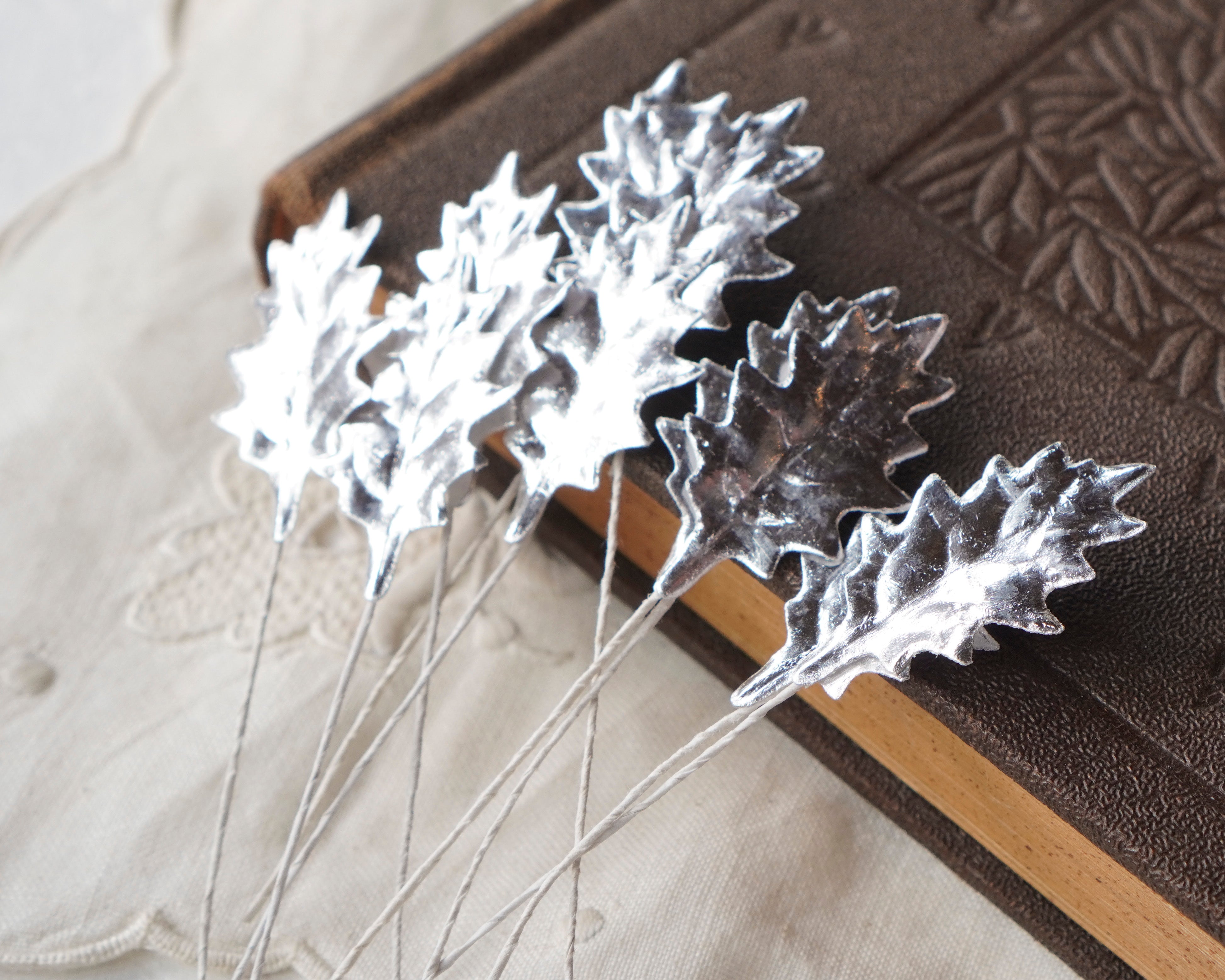 Mini Silver Holly Leaves, 10 Pcs.