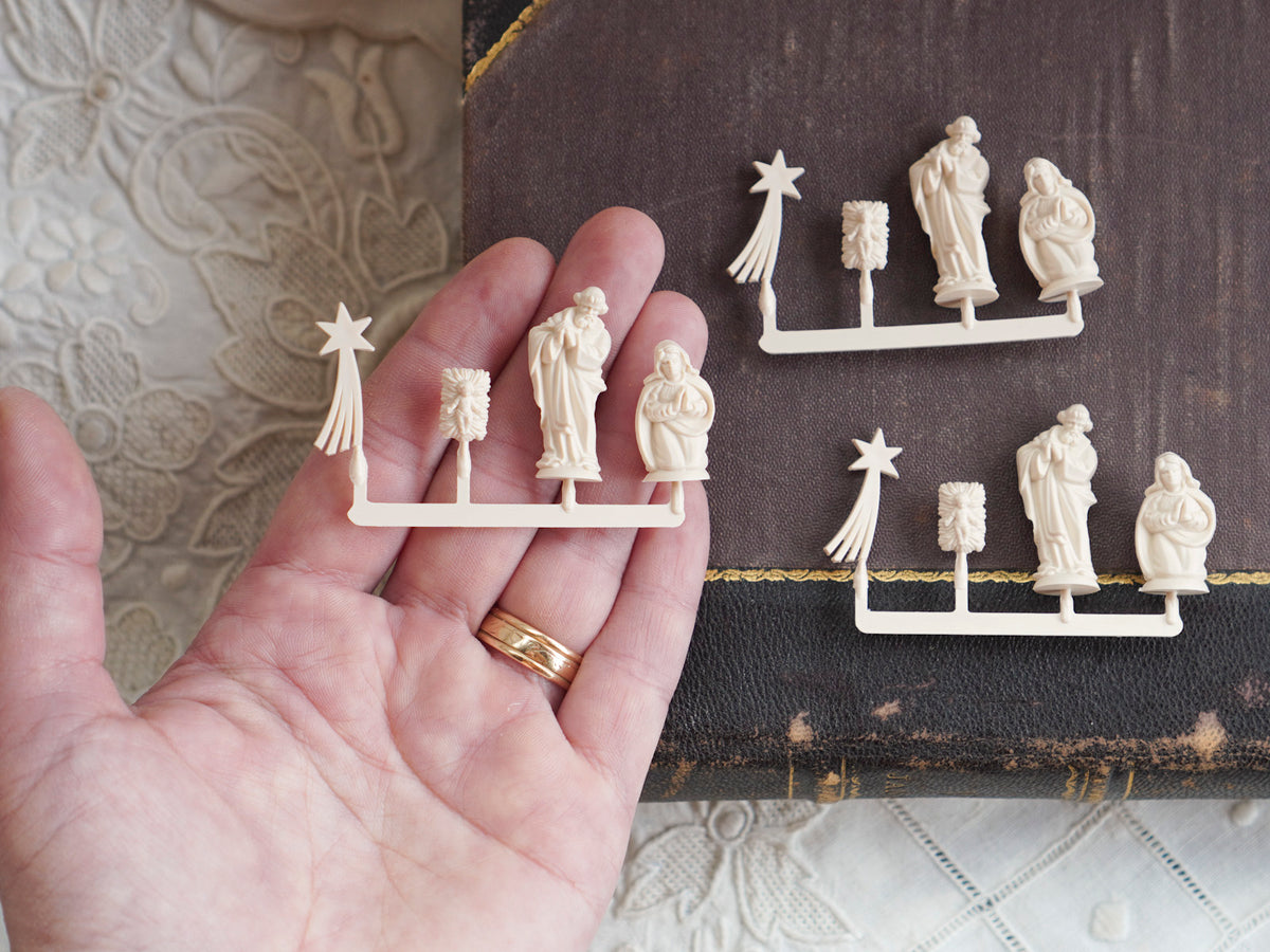 Miniature German Nativity Figures - Tiny Plastic Craft Figurines, Size B, 3 Sets