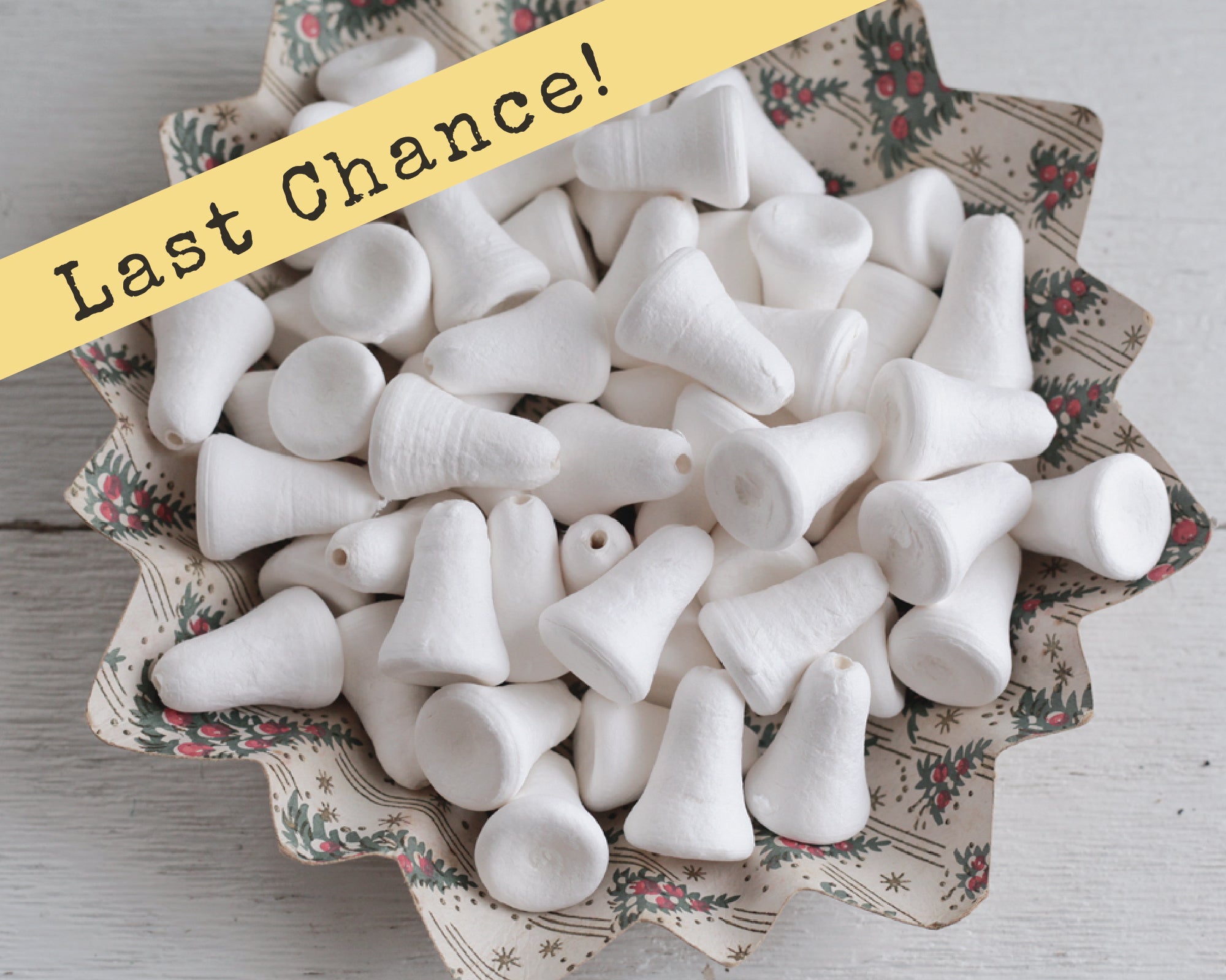 Slender Spun Cotton Bells - 38mm Vintage-Style Craft Shapes, 12 Pcs.