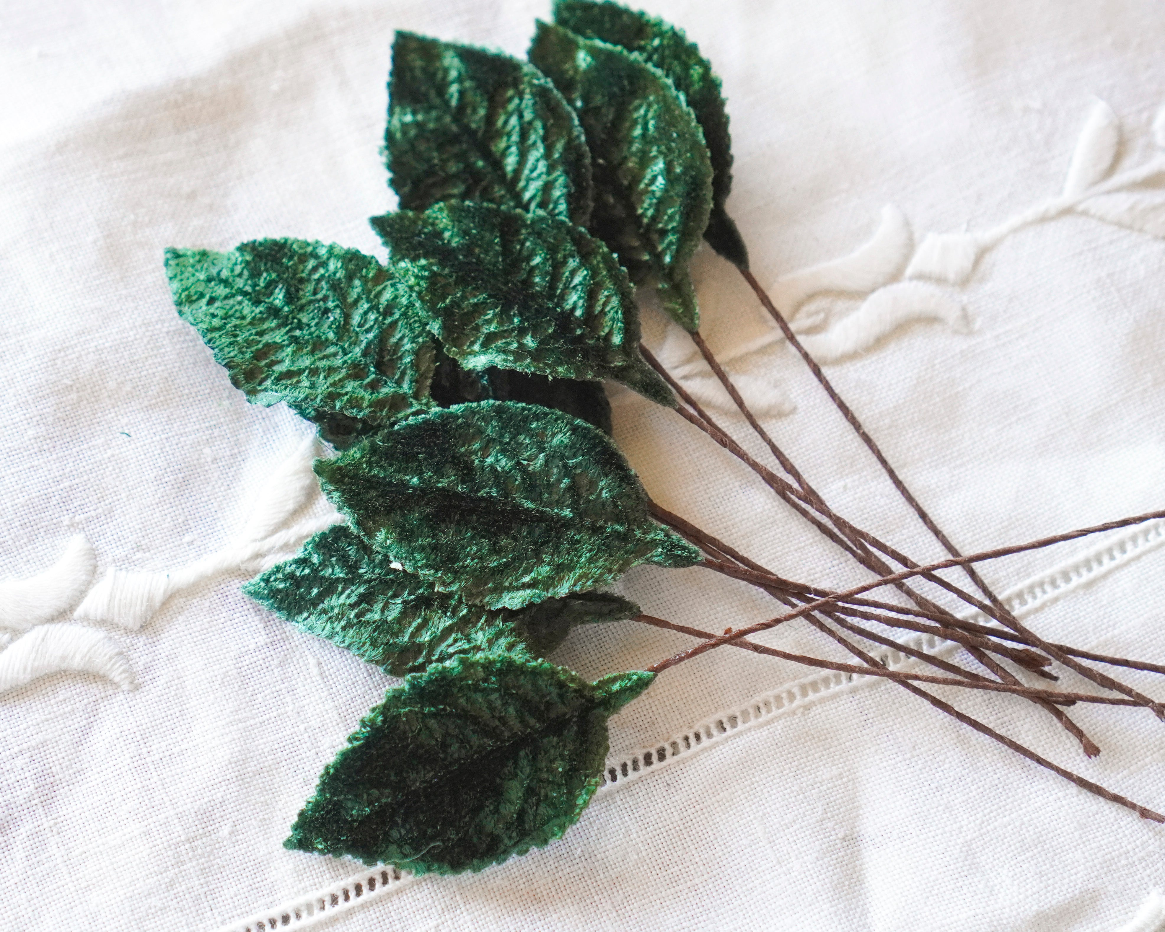 Dark Forest Green Velvet Leaves, Small, 10 Pcs.