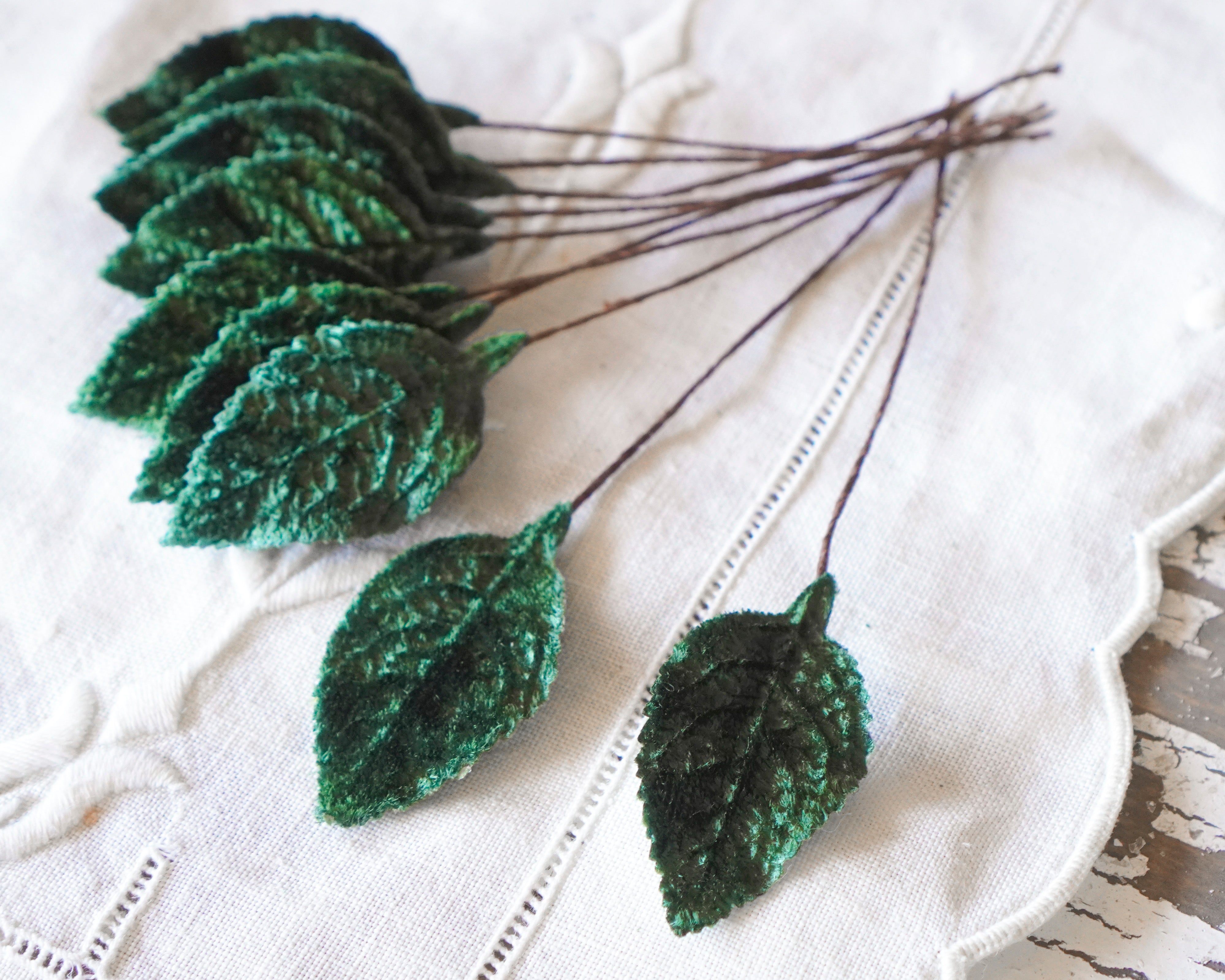 Dark Forest Green Velvet Leaves, Small, 10 Pcs.