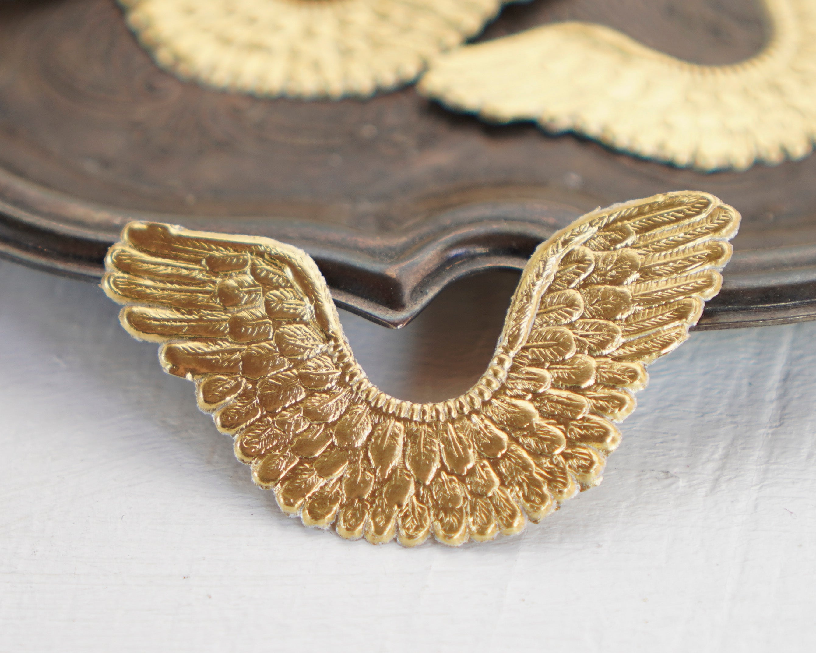 Small Angel Wings - Embossed Gold Foil Die Cut Dresden Paper Wings, 6 Pcs.
