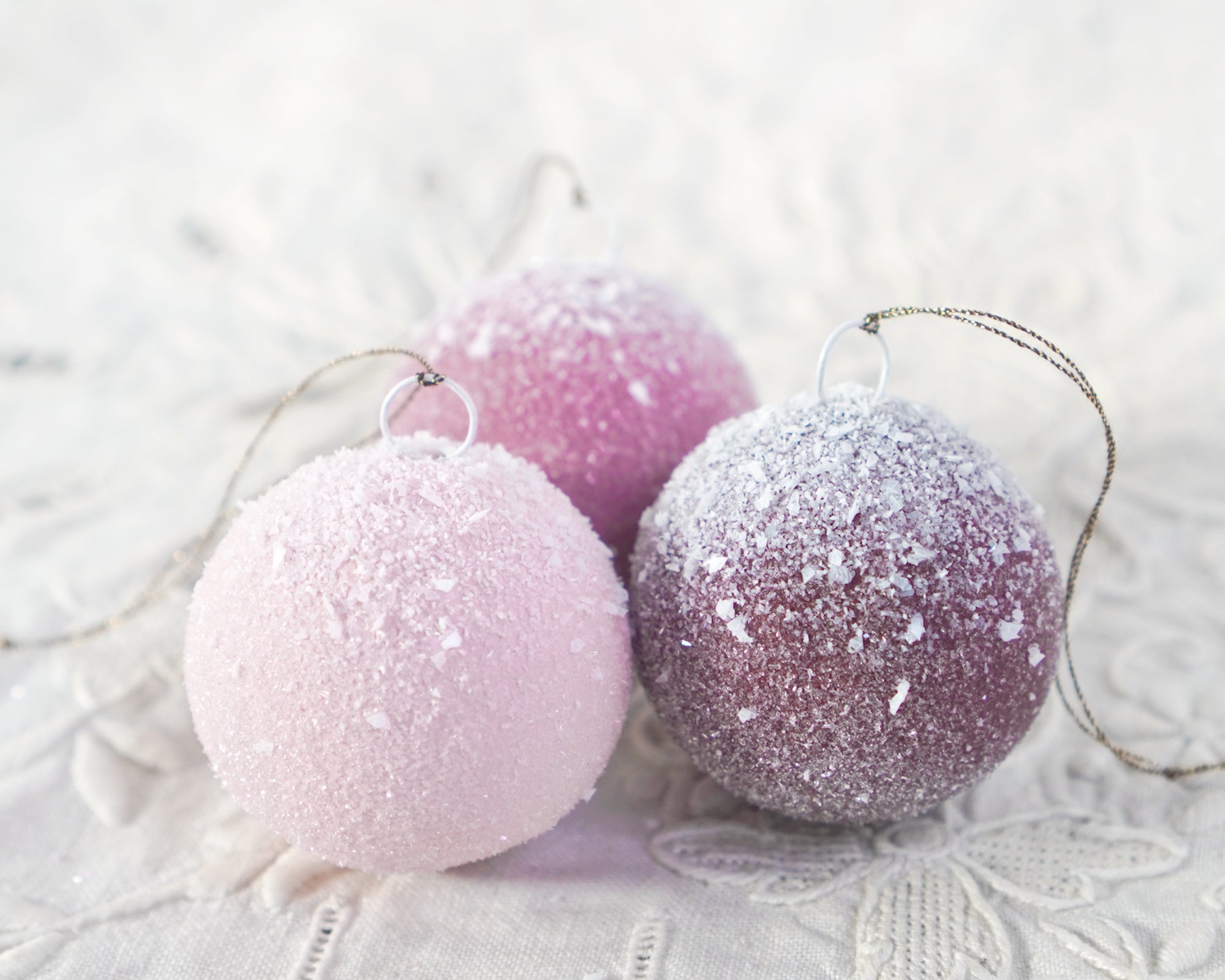 Snow Plum Baubles - Spun Cotton Sugar Plum Christmas Ornament Trio